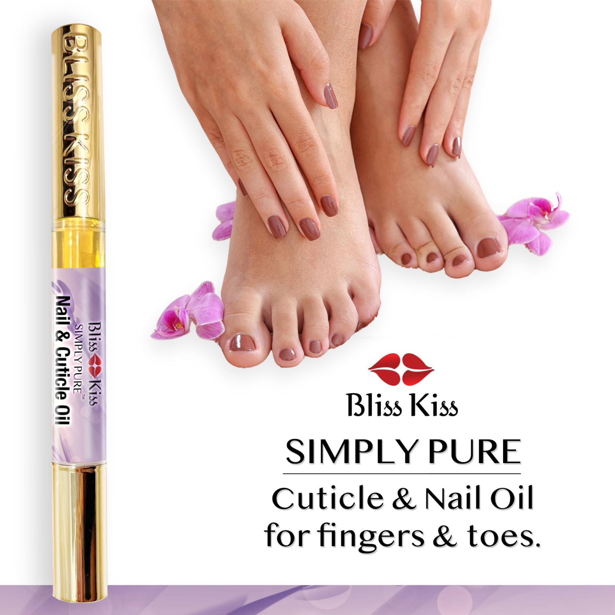 Bliss Kiss | 4 Lavender Vanilla Cuticle Oil Pen with Vitamin E & Jojoba – Nail Strengthener