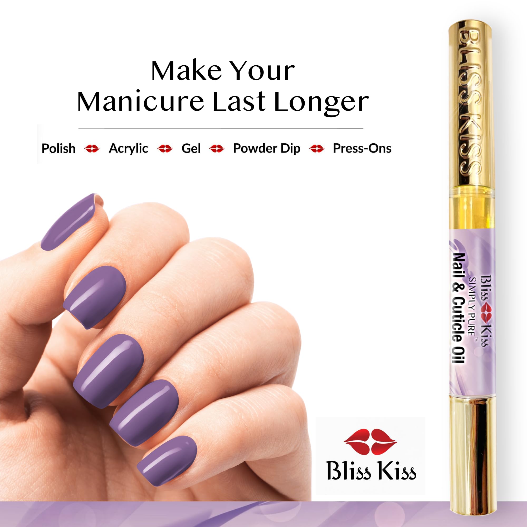 Bliss Kiss | 4 Lavender Vanilla Cuticle Oil Pen with Vitamin E & Jojoba – Nail Strengthener