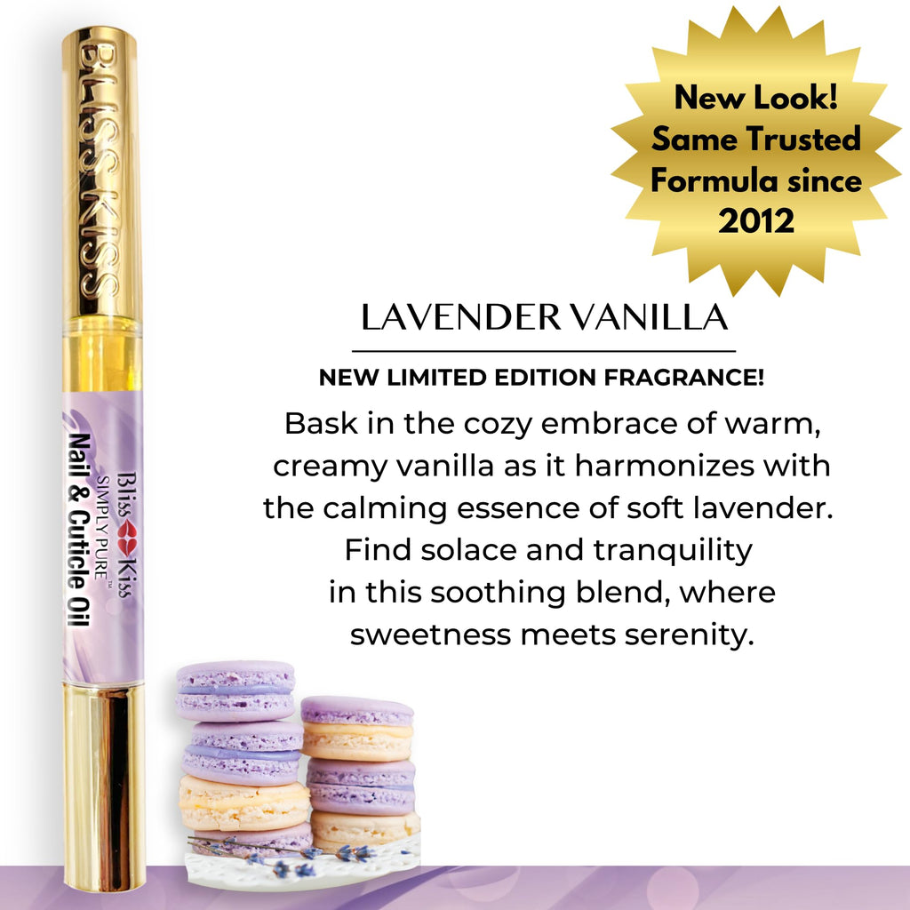 Bliss Kiss | 4 Lavender Vanilla Cuticle Oil Pen with Vitamin E & Jojoba – Nail Strengthener