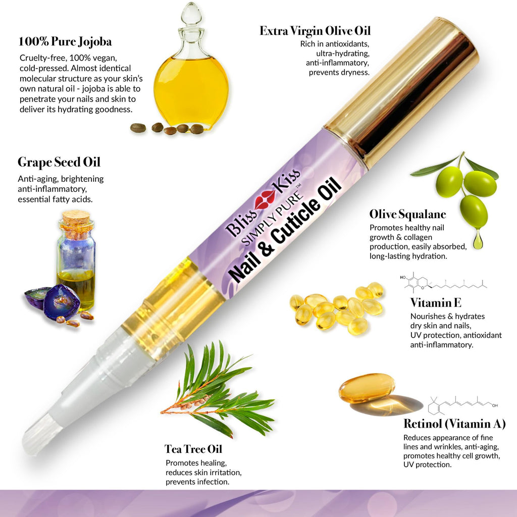 Bliss Kiss | 4 Lavender Vanilla Cuticle Oil Pen with Vitamin E & Jojoba – Nail Strengthener