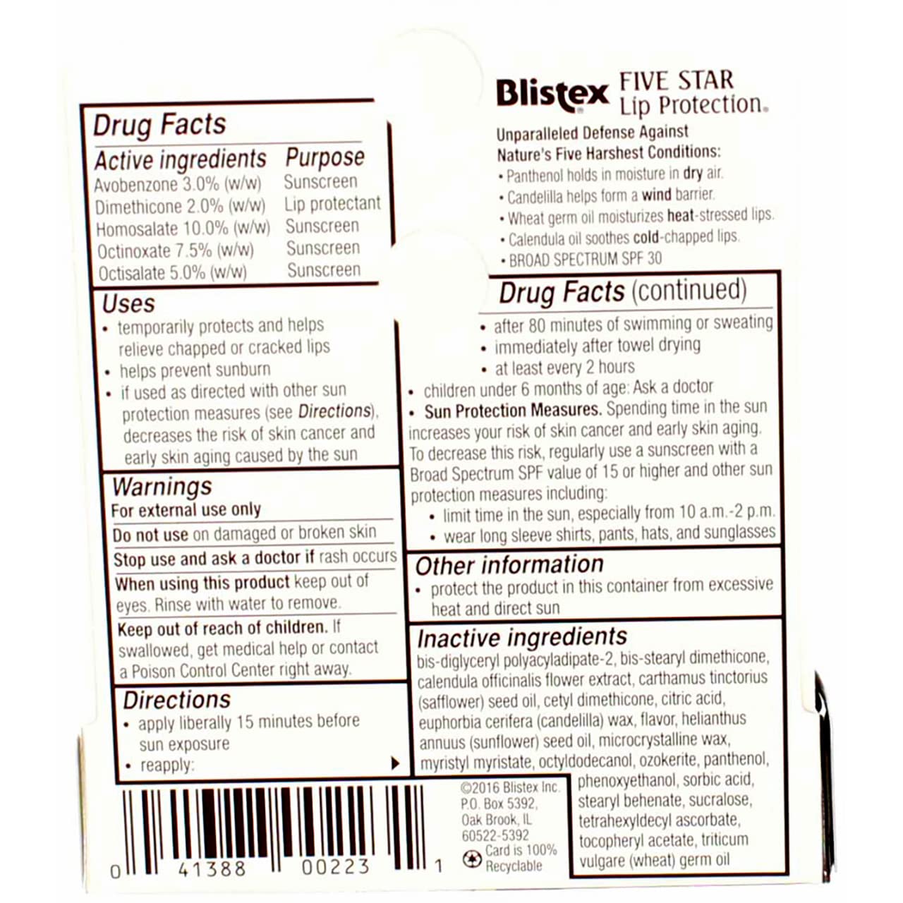 Blistex Five Star Lip Protection SPF 30 Lip Balm – 0.15 oz, Pack of 12