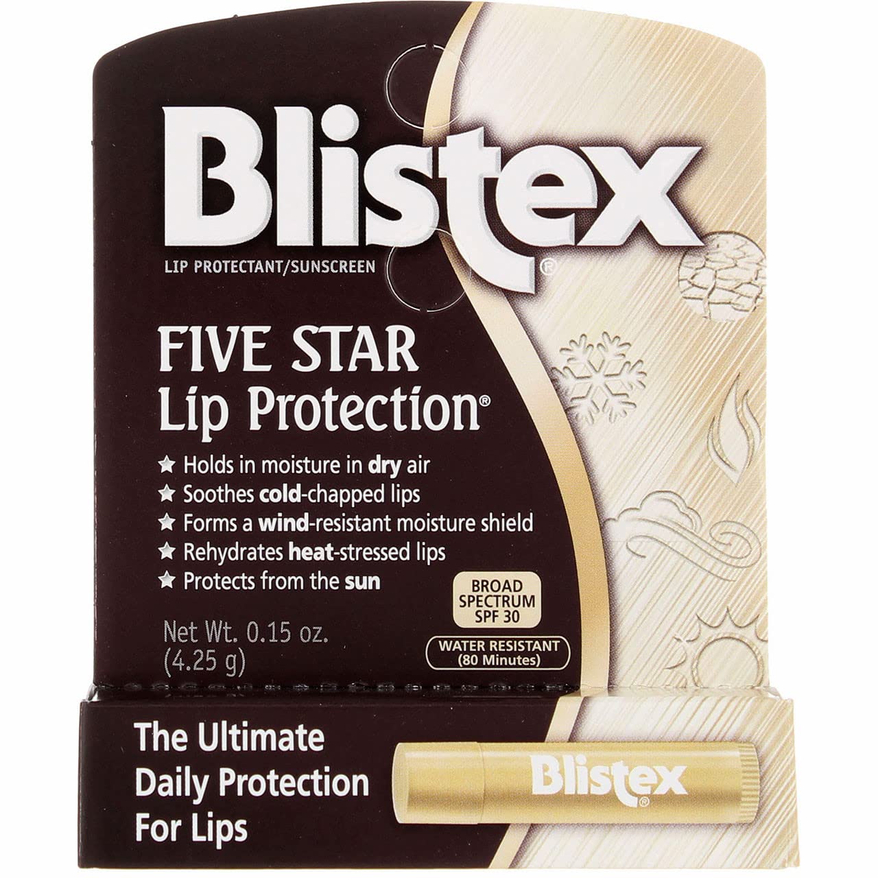 Blistex Five Star Lip Protection SPF 30 Lip Balm – 0.15 oz, Pack of 12
