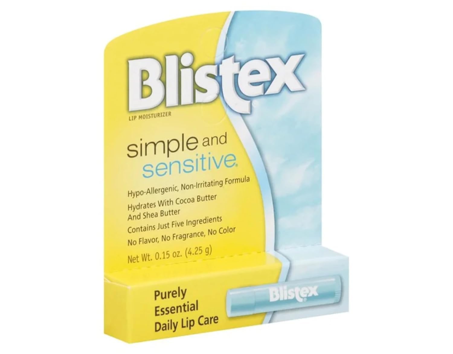 Blistex Simple and Sensitive Lip Moisturizer – Hypoallergenic, Cocoa & Shea Butter, 0.15 oz (12 Pack)
