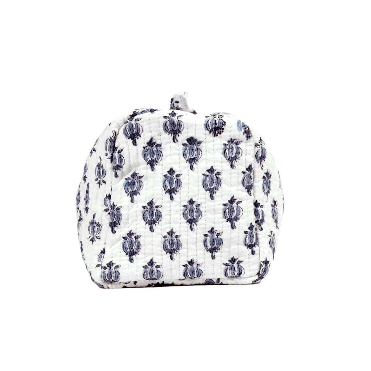 BLOCK N STYLE Cotton Hand Block Floral Toiletry Bag – Women’s Makeup & Travel Organizer, White (9.25 x 4.53 x 6.89 in)