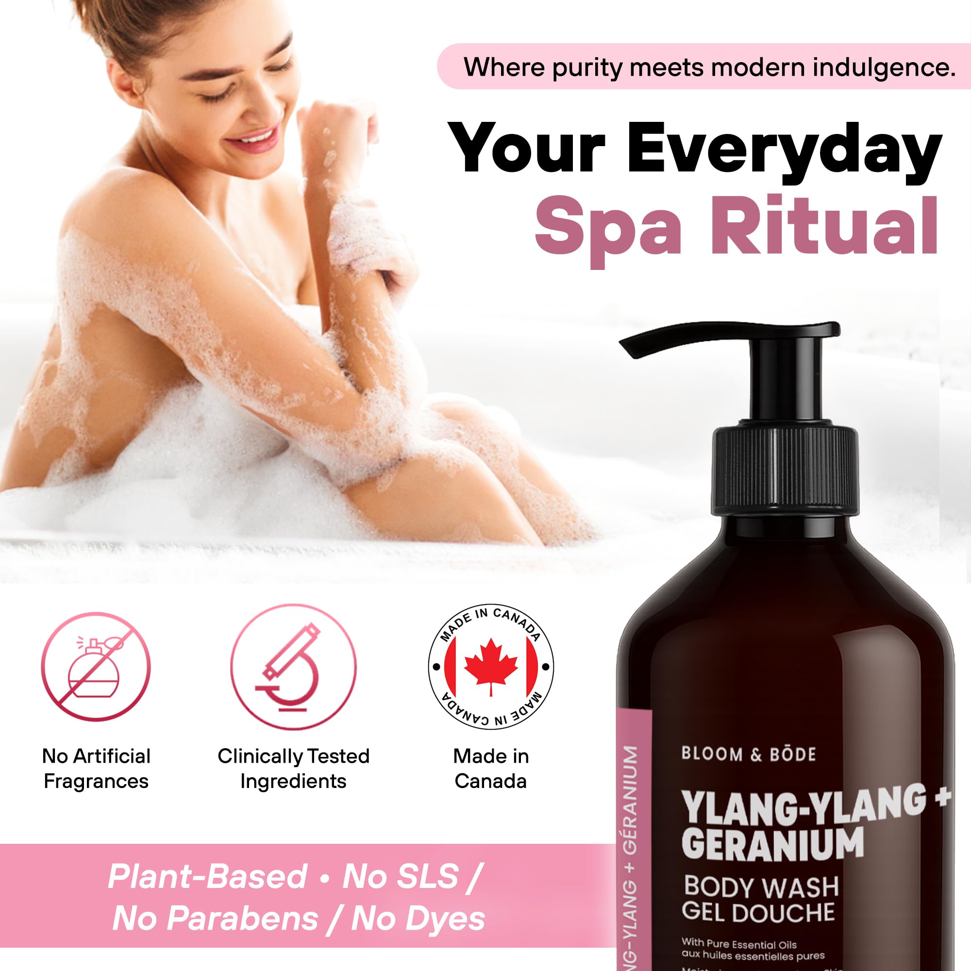 Bloom & Bōde Ylang-Ylang + Geranium Body Wash Gel – Sulfate-Free, Plant-Based, 500 mL (16.9 oz)