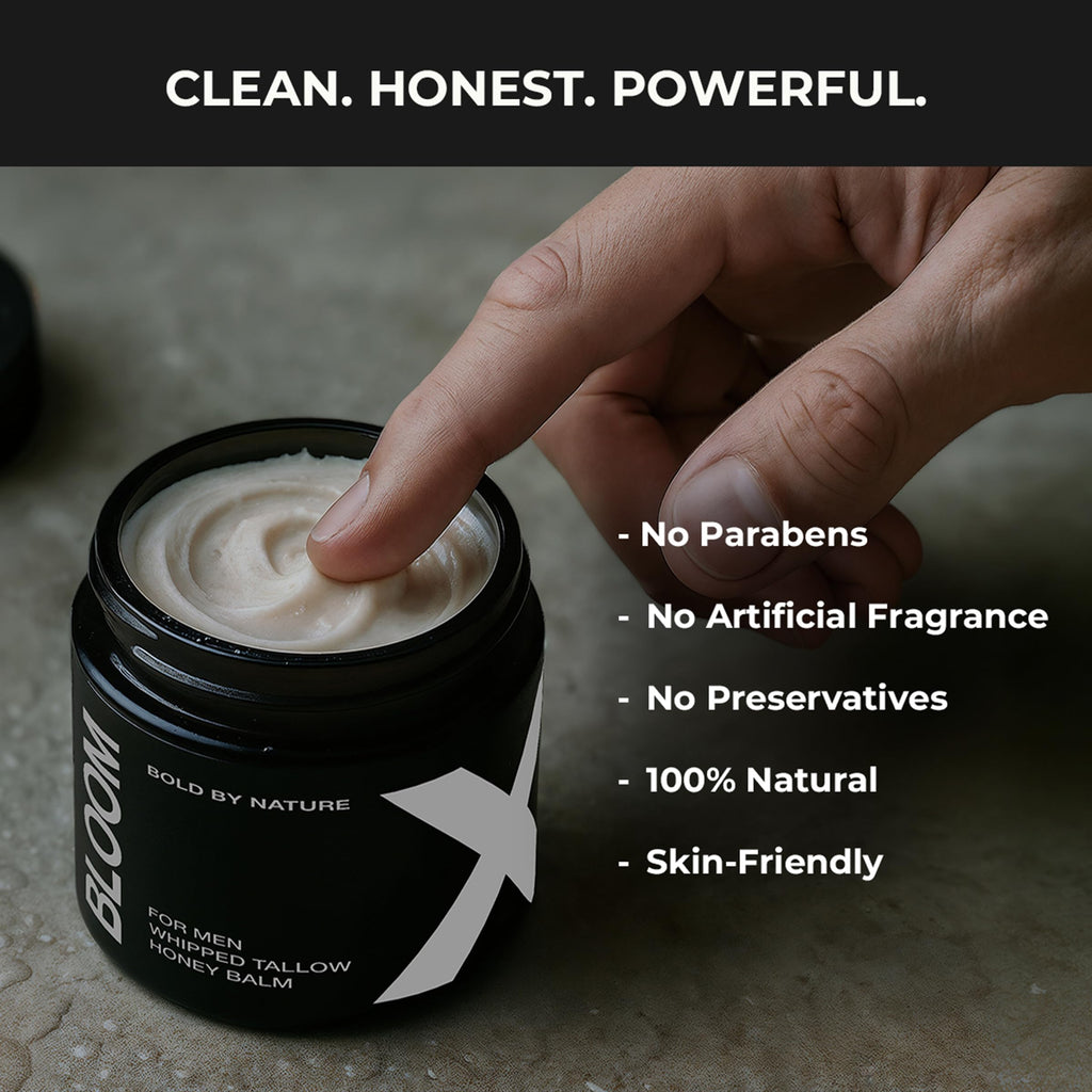 Bloomeo Natural Tallow & Honey Balm for Men | 2.82 oz Whipped Beef Tallow Moisturizer