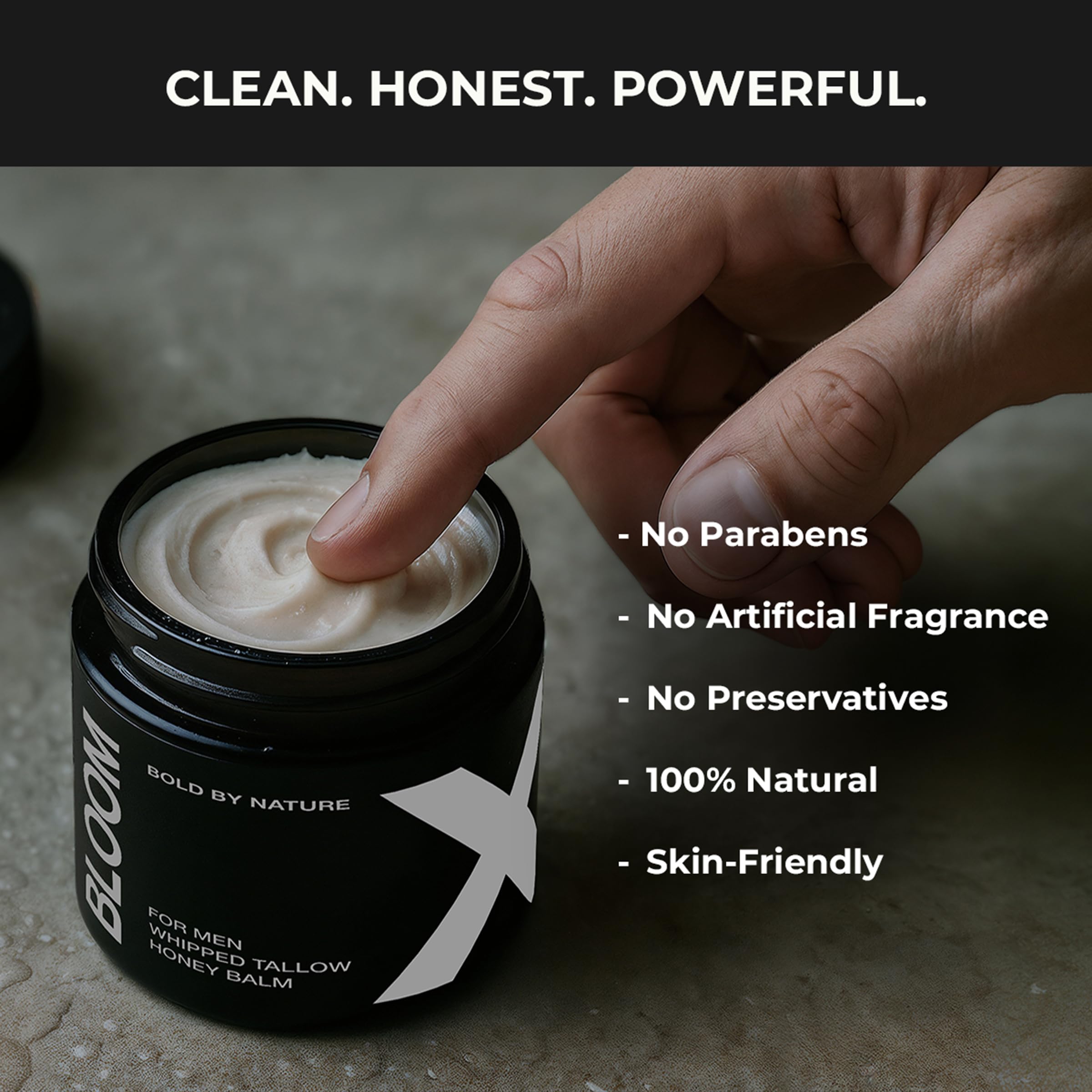 Bloomeo Natural Tallow & Honey Balm for Men | 2.82 oz Whipped Beef Tallow Moisturizer