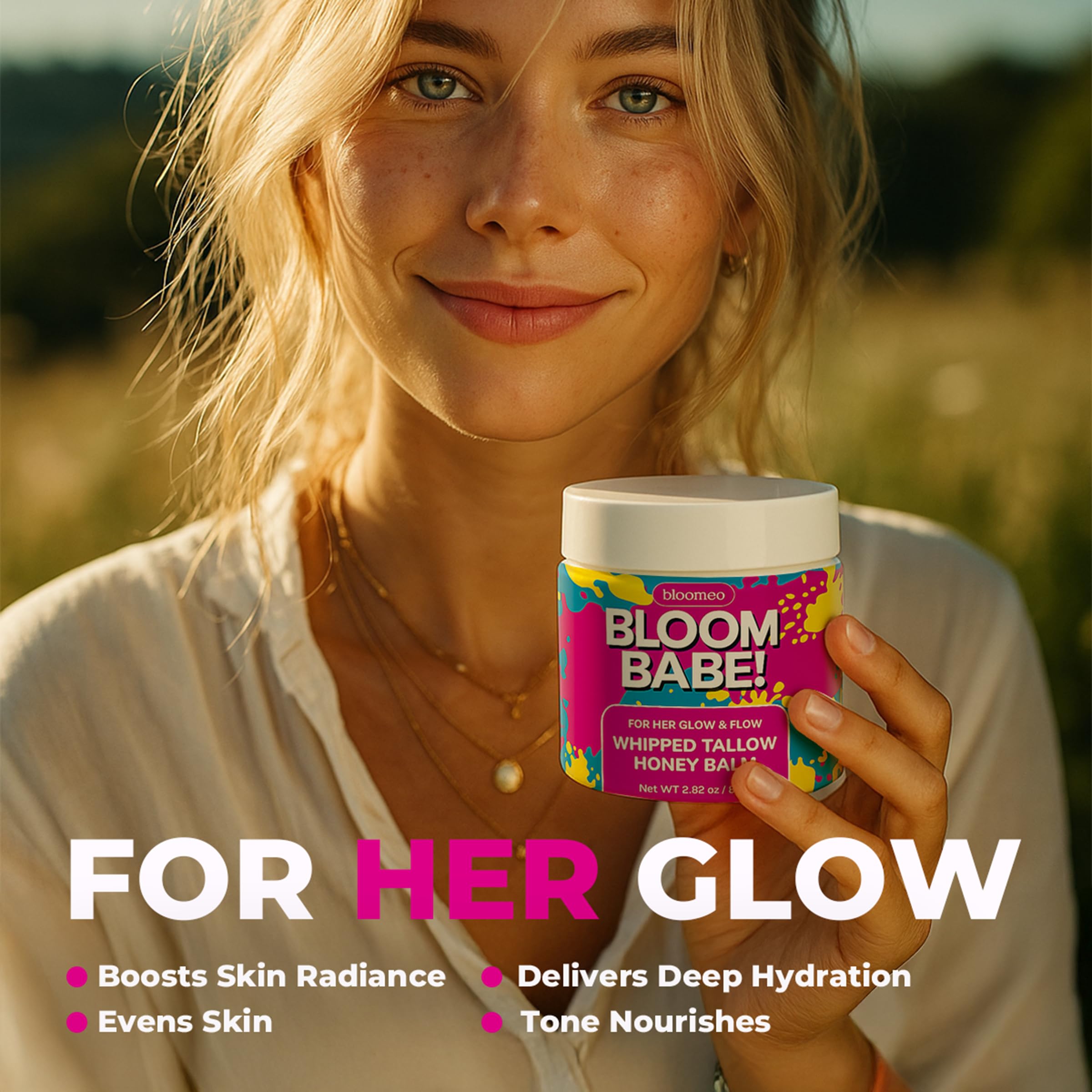 Bloomeo Natural Tallow & Honey Skin Balm – 2.82 oz, Grass-Fed Whipped Tallow