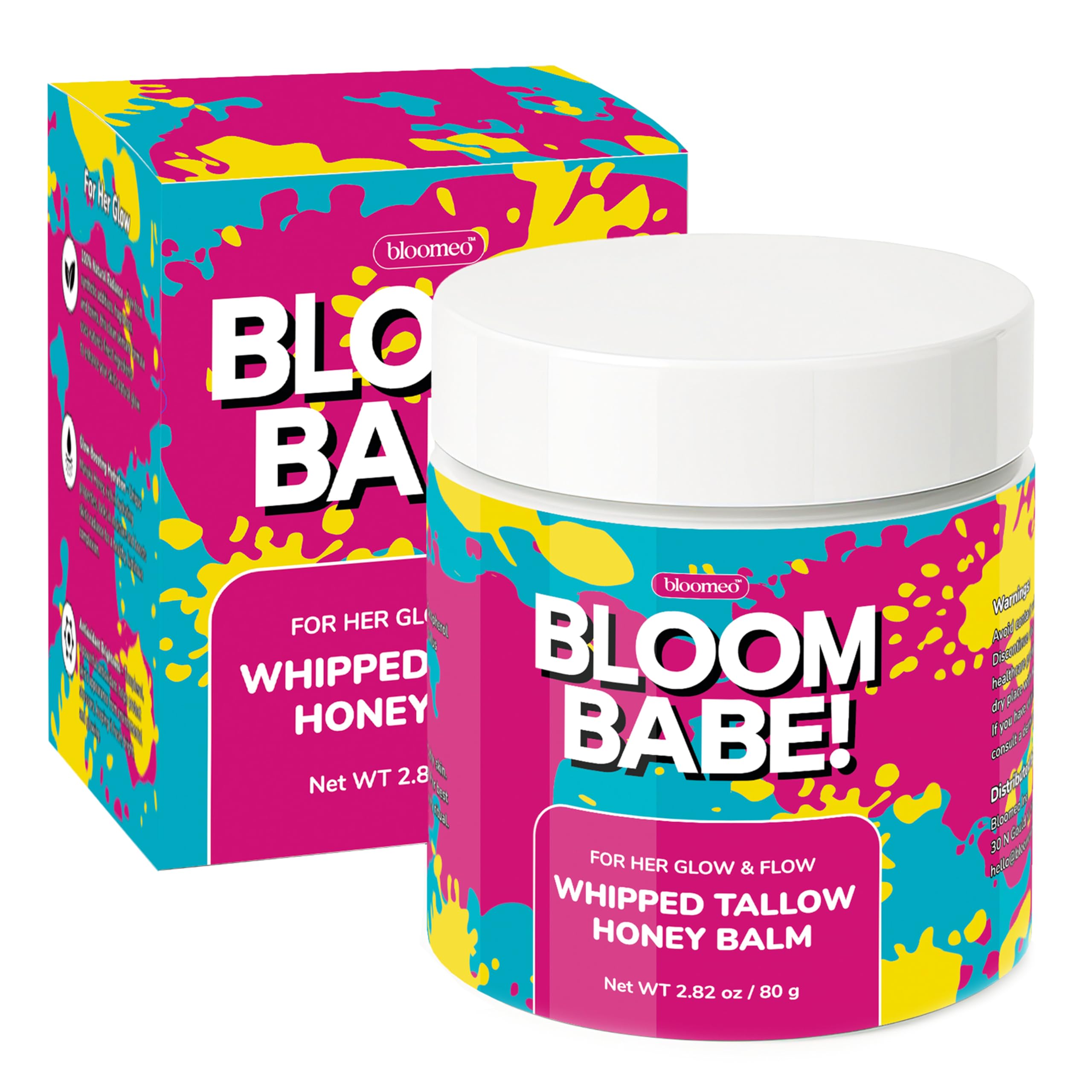 Bloomeo Natural Tallow & Honey Skin Balm – 2.82 oz, Grass-Fed Whipped Tallow