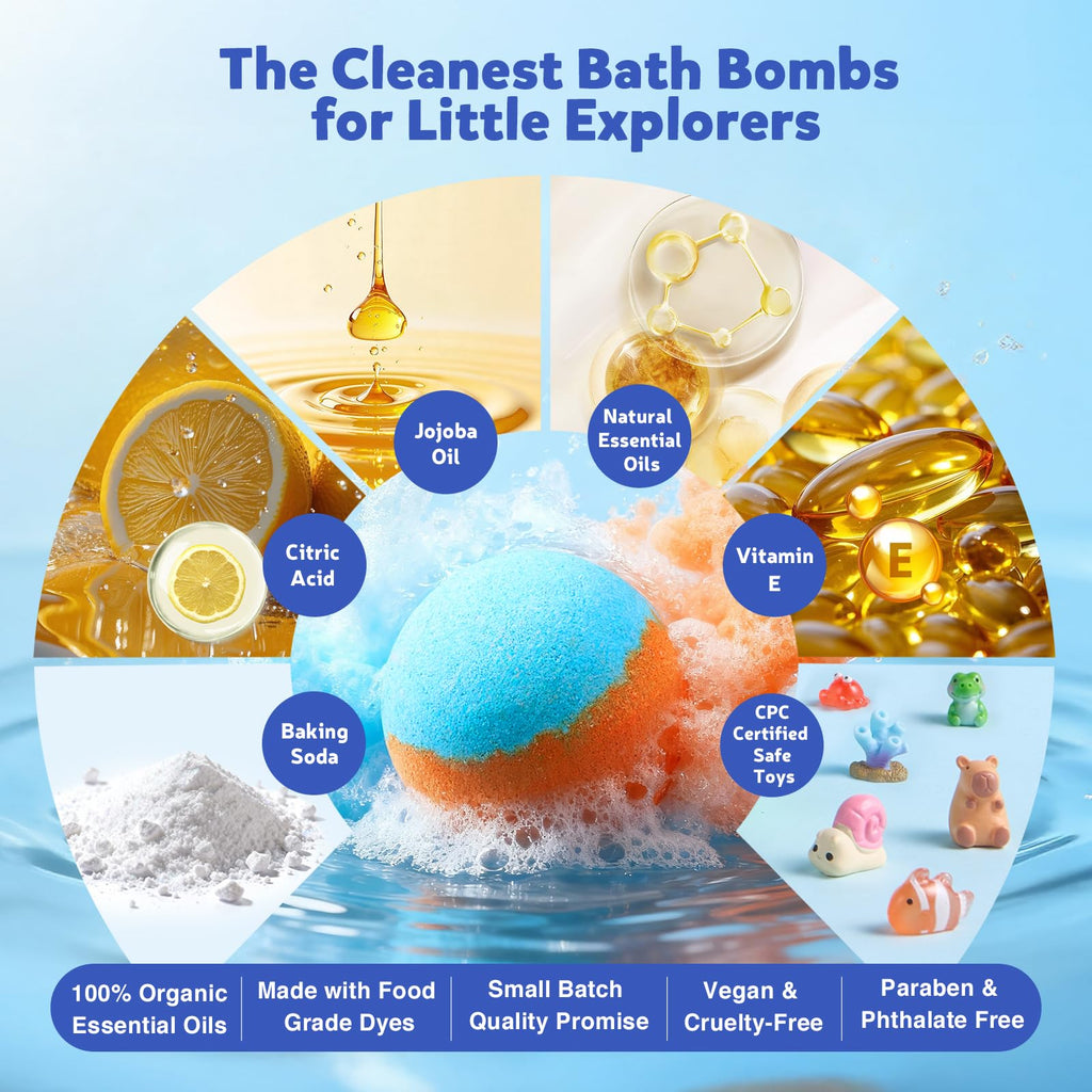 BloomFizzy 40 Kids Bath Bombs with Surprise Inside – Ocean & Jungle Animal Toys Gift Set