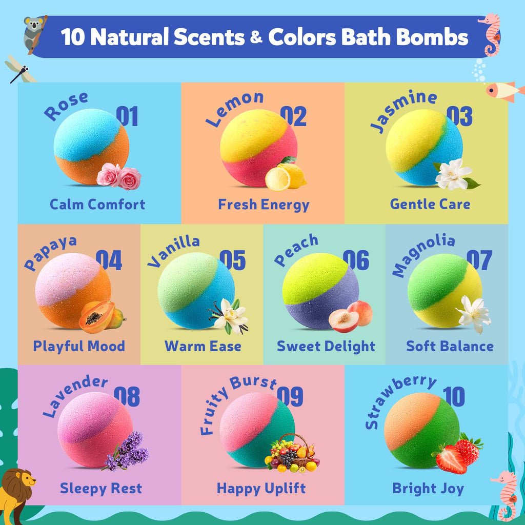 BloomFizzy 40 Kids Bath Bombs with Surprise Inside – Ocean & Jungle Animal Toys Gift Set