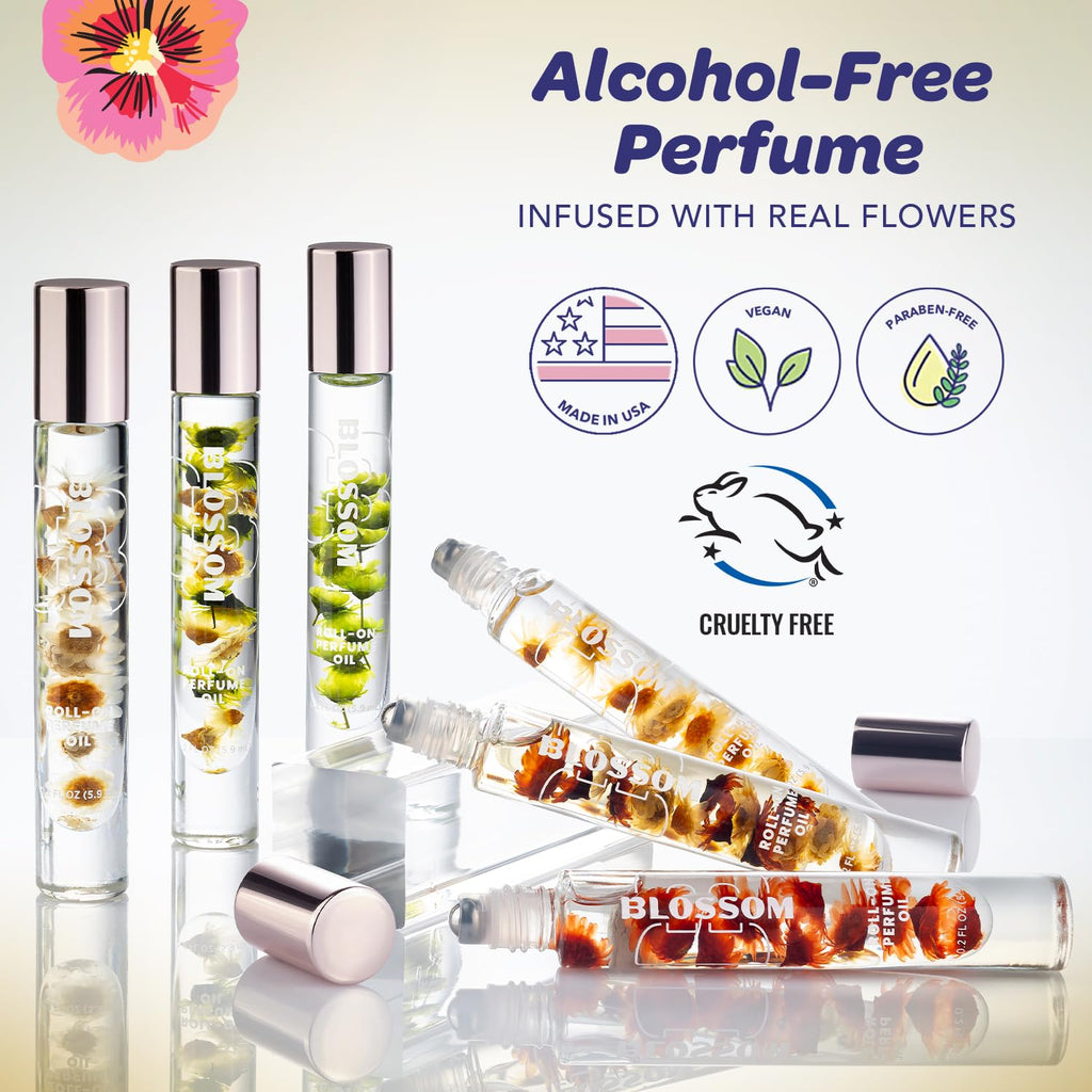 Blossom Roll-On Perfume for Women – Vanilla Sweet Cream, Alcohol-Free, Real Flowers, 0.20 oz | Made in USA