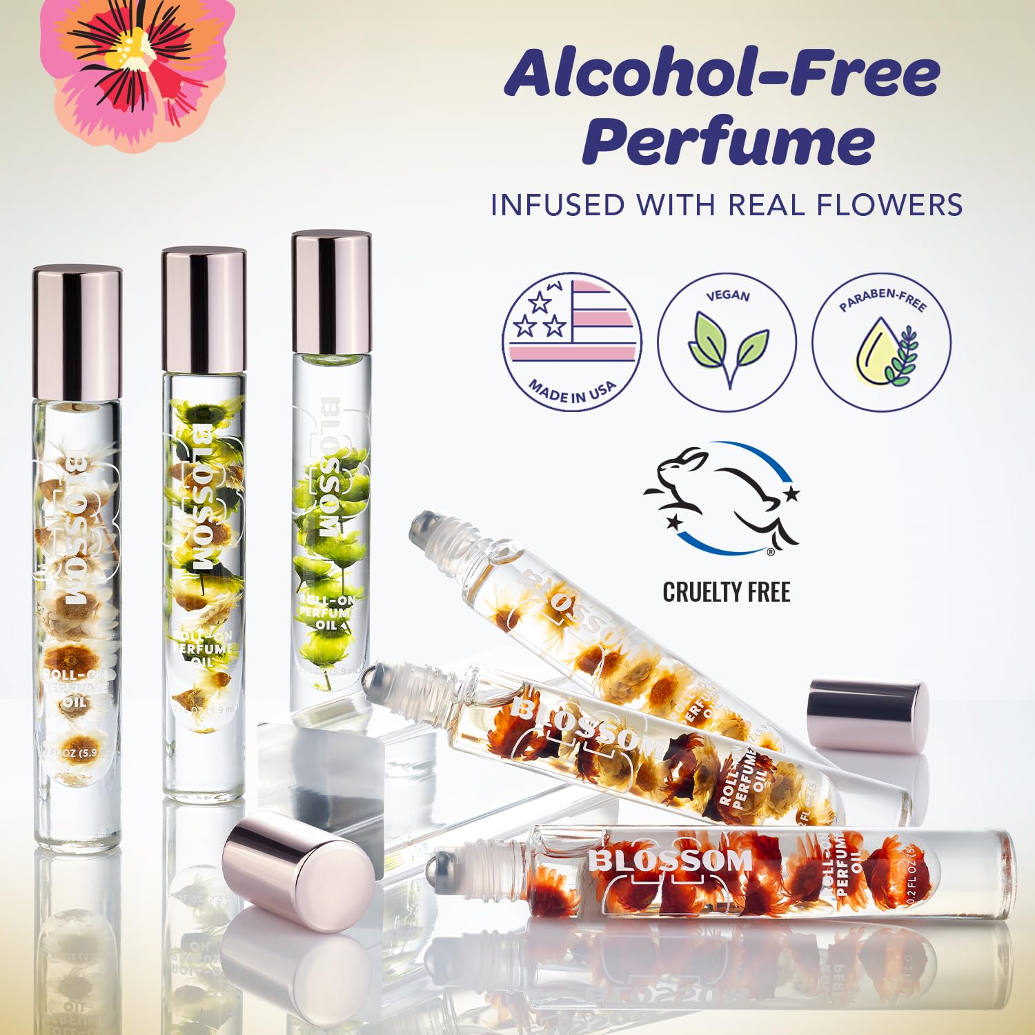 Blossom Roll-On Perfume for Women – Vanilla Sweet Cream, Alcohol-Free, Real Flowers, 0.20 oz | Made in USA