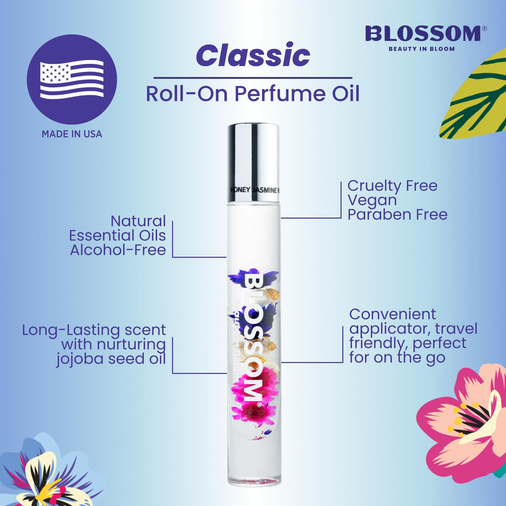 Blossom Roll-On Perfume for Women – Alcohol-Free 3-Pack Mini Gift Set (0.3oz Each)