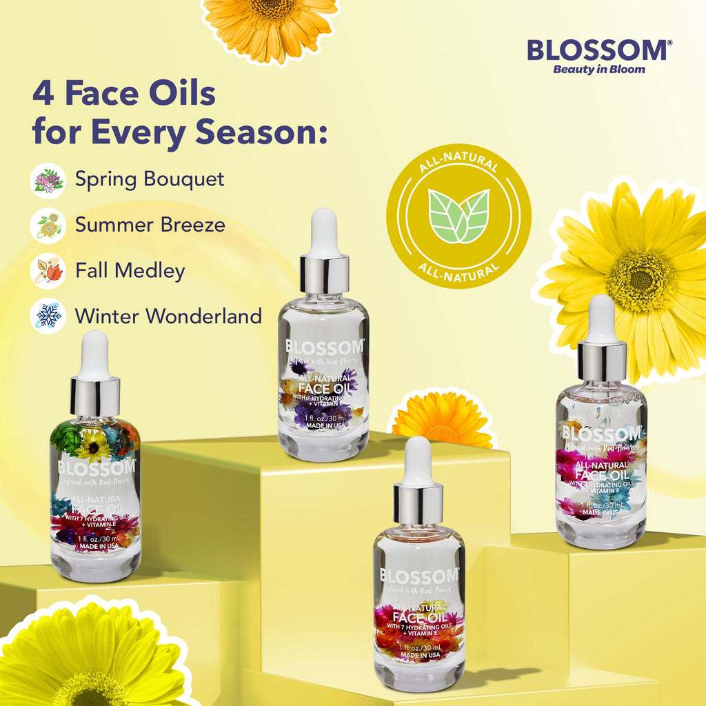 Blossom Unscented Face Oil with Real Flowers – Vegan, Cruelty-Free, Made in USA, 1 fl oz