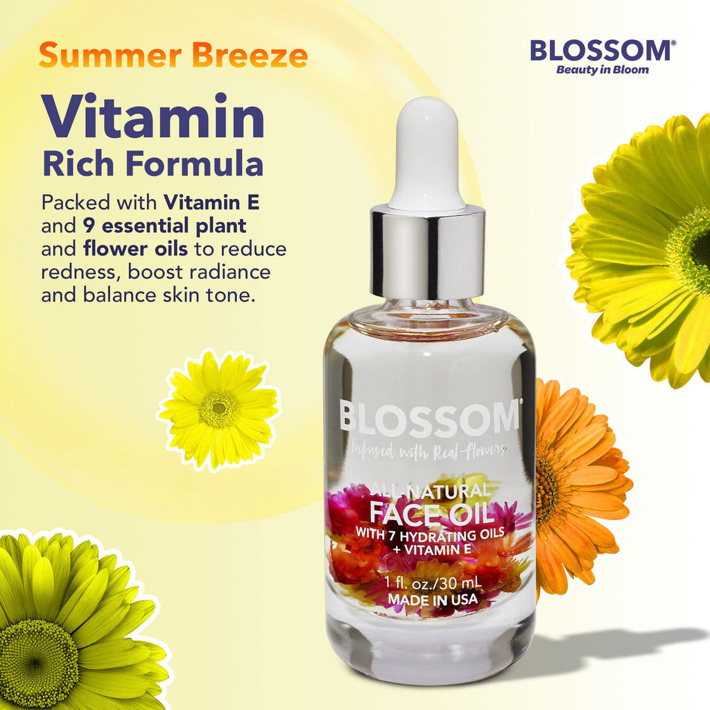 Blossom Unscented Face Oil with Real Flowers – Vegan, Cruelty-Free, Made in USA, 1 fl oz