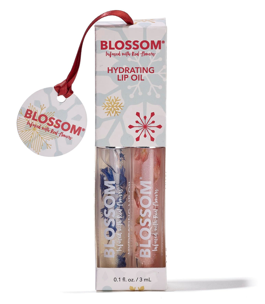 Blossom Lip Oil with Real Flowers – Hydrating Olive & Grape Seed Oil, 2-Pack (Coconut & Watermelon)
