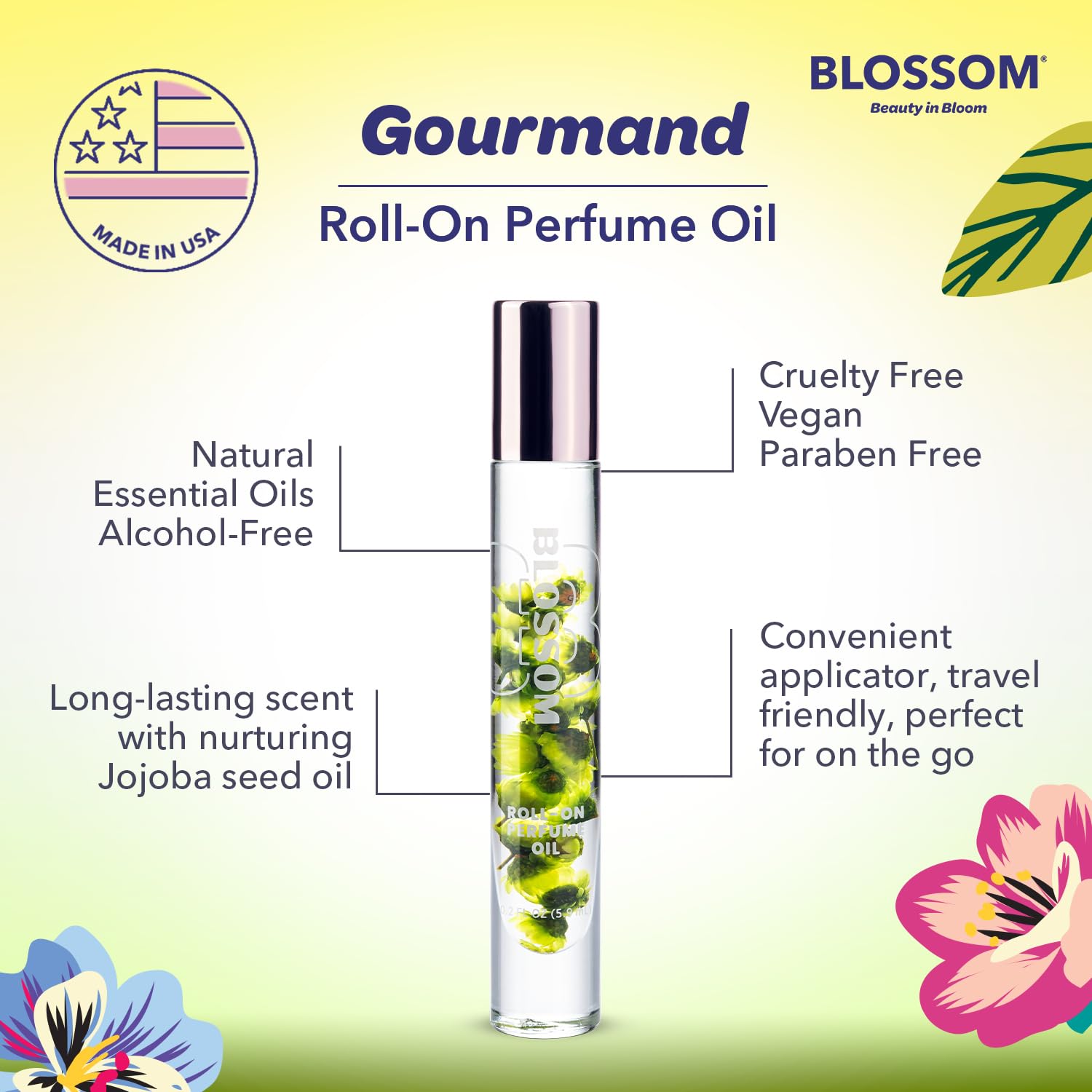 Blossom Roll-On Perfume for Women – Alcohol-Free Gourmand Matcha Tea (0.20 oz) | Made in USA