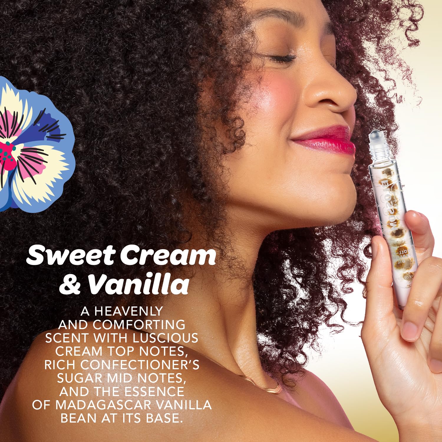 Blossom Roll-On Perfume for Women – Vanilla Sweet Cream, Alcohol-Free, Real Flowers, 0.20 oz | Made in USA