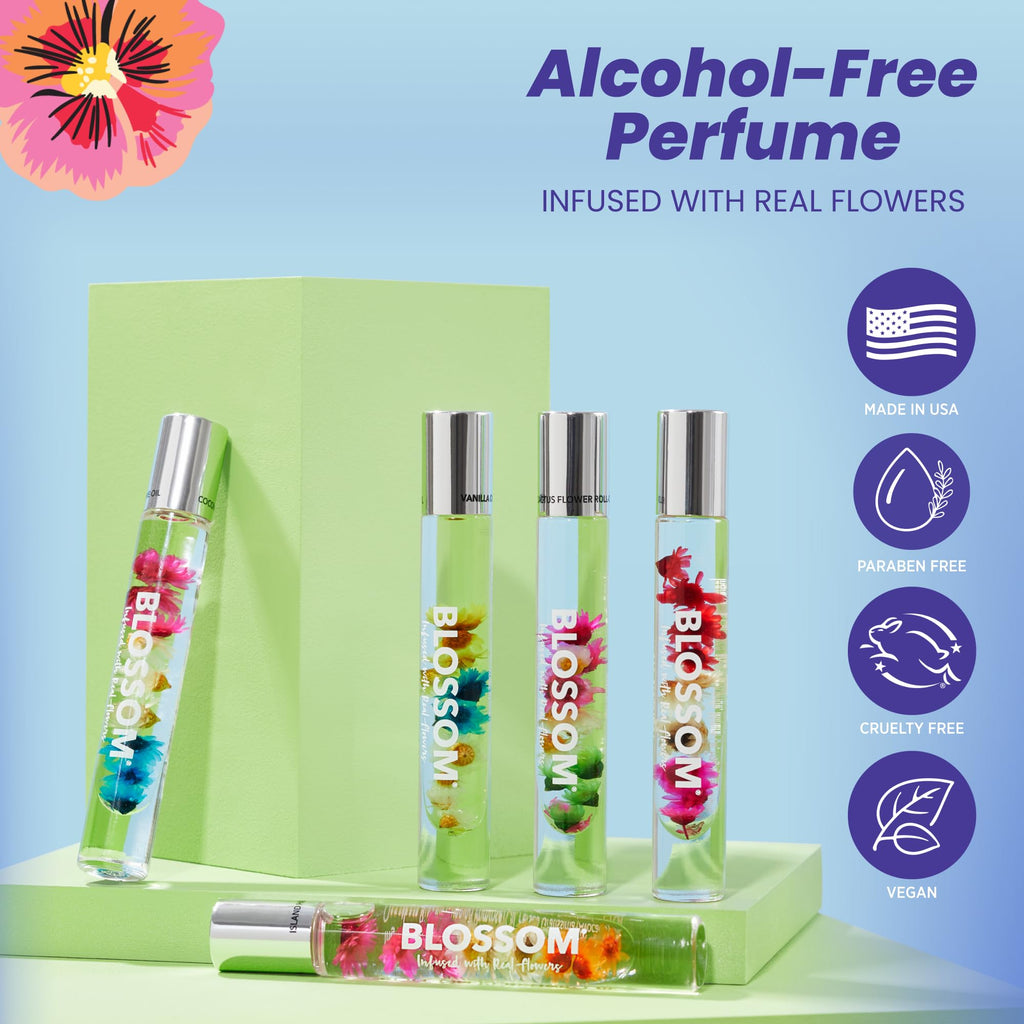 Blossom Roll-On Perfume for Women – Alcohol-Free 3-Pack Mini Gift Set (0.3oz Each)