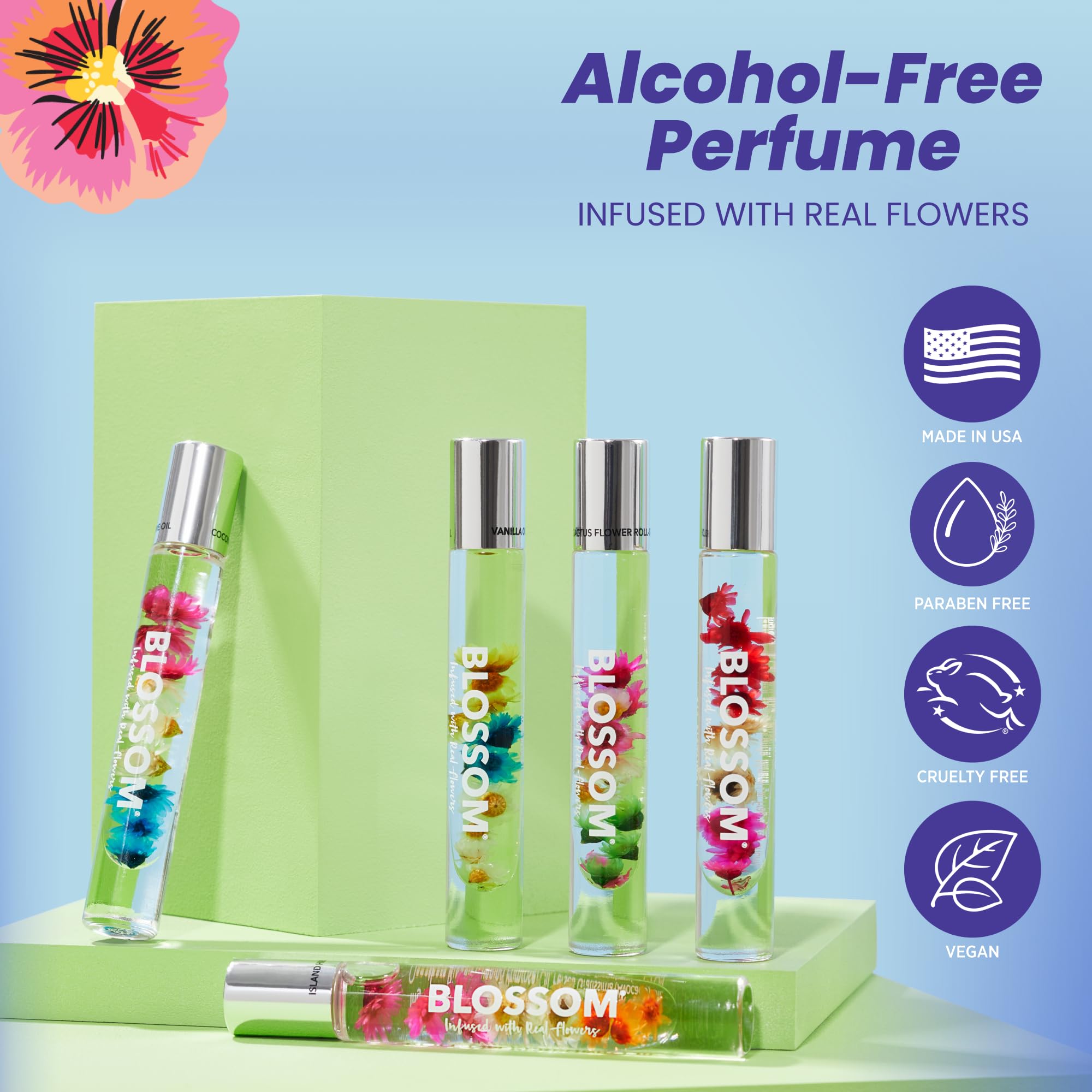 Blossom Roll-On Perfume for Women – Alcohol-Free 3-Pack Mini Gift Set (0.3oz Each)