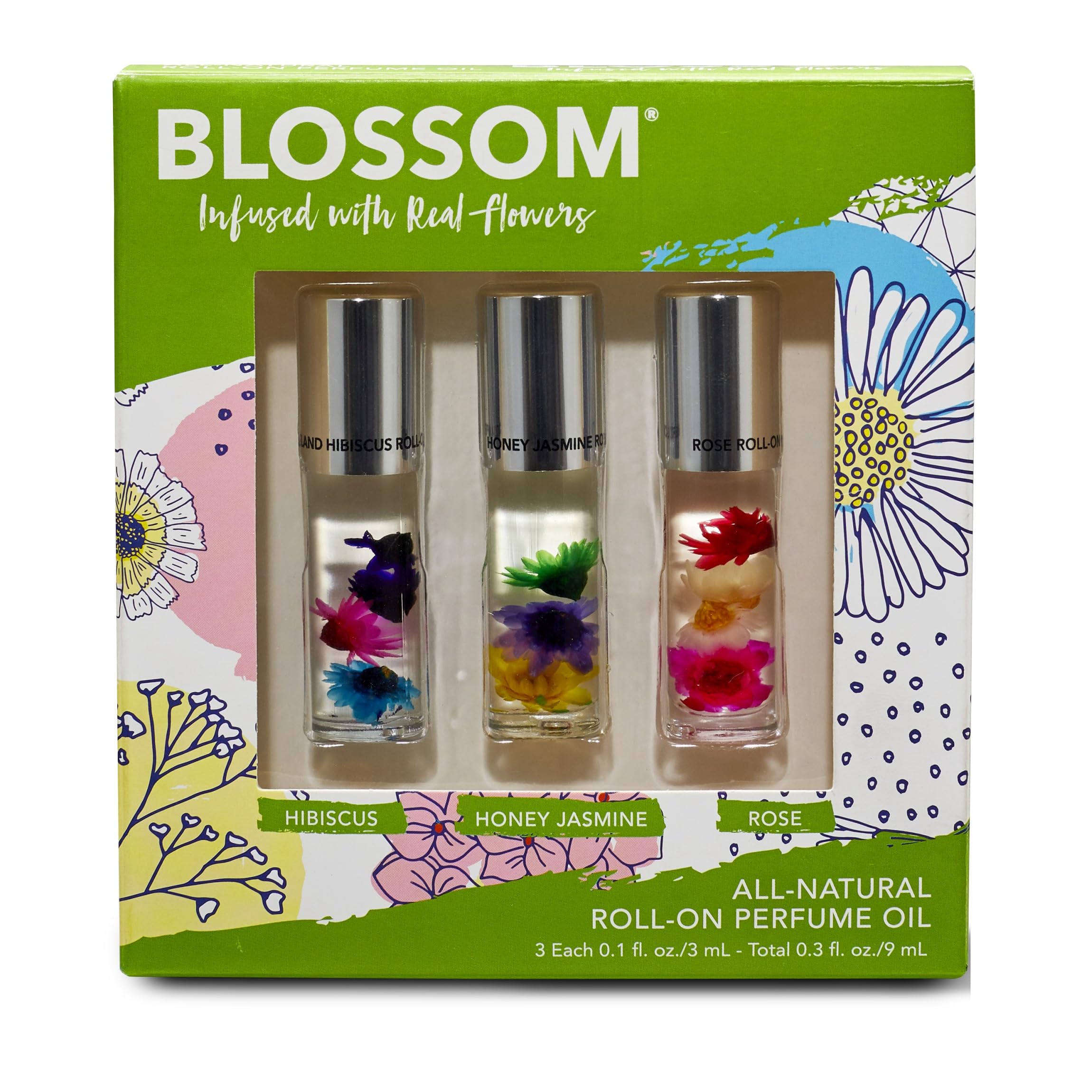 Blossom Roll-On Perfume for Women – Alcohol-Free 3-Pack Mini Gift Set (0.3oz Each)