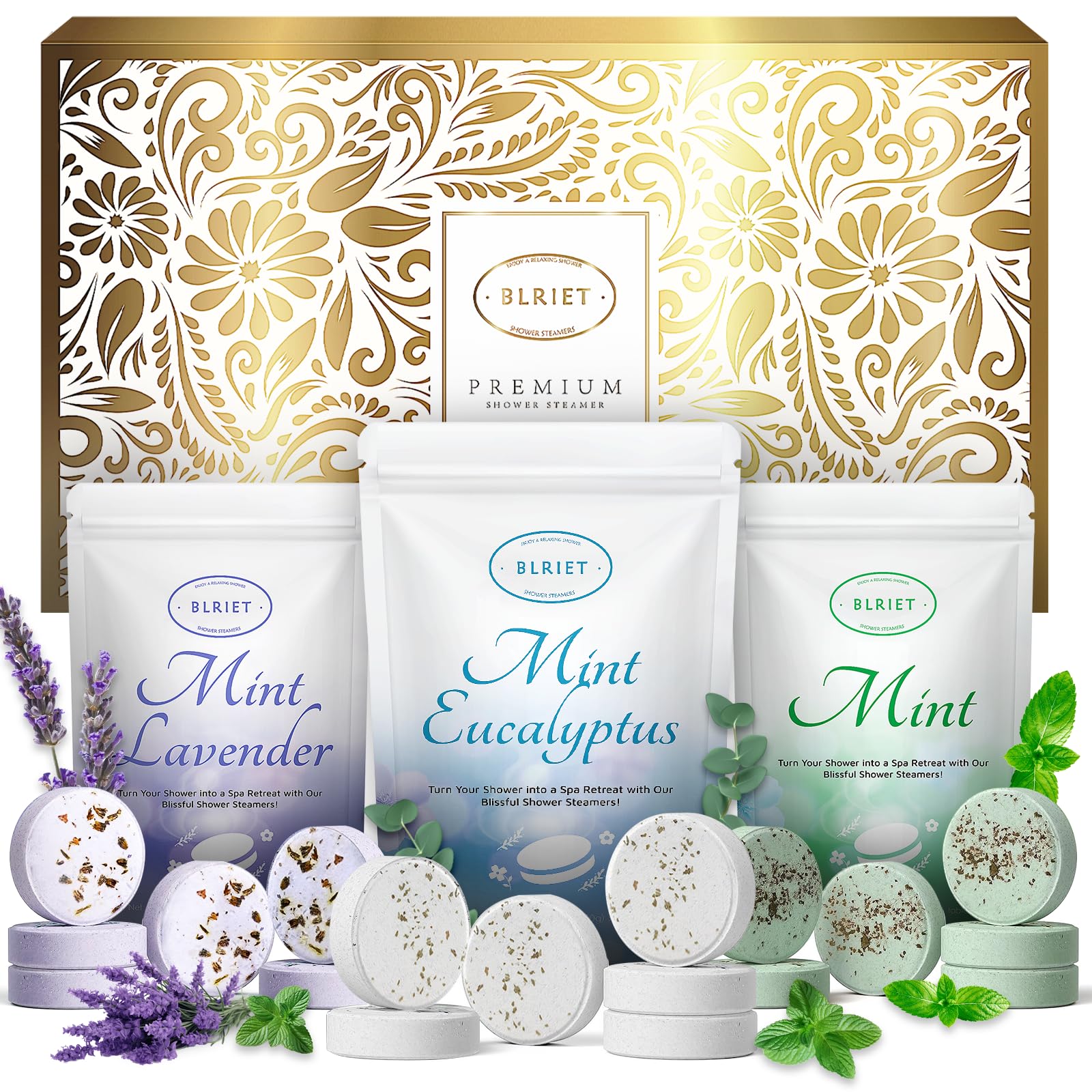 BLRIET Shower Steamers Aromatherapy 18-Pack – Mint & Lavender, Relaxation & Stress Relief