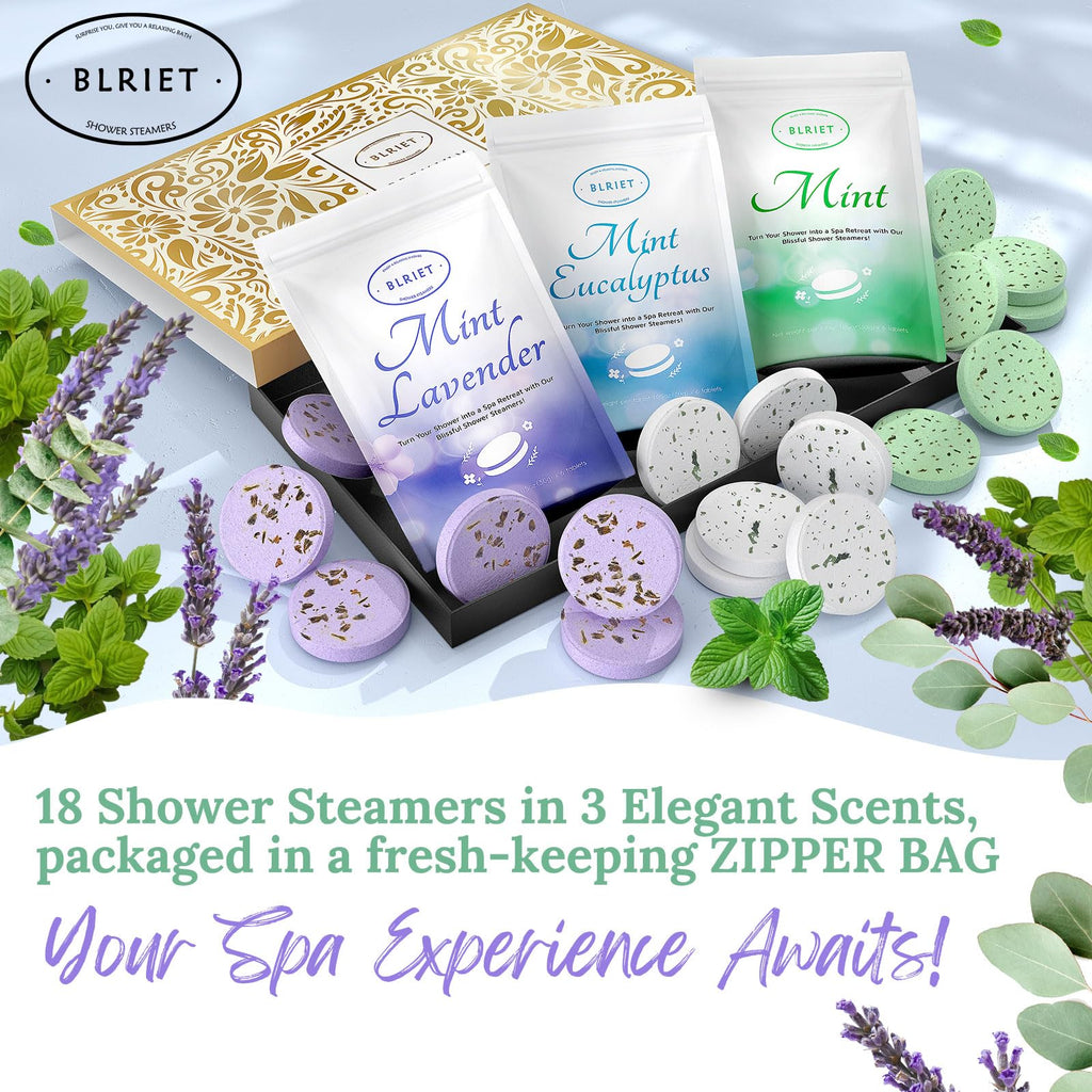 BLRIET Shower Steamers Aromatherapy 18-Pack – Mint & Lavender, Relaxation & Stress Relief
