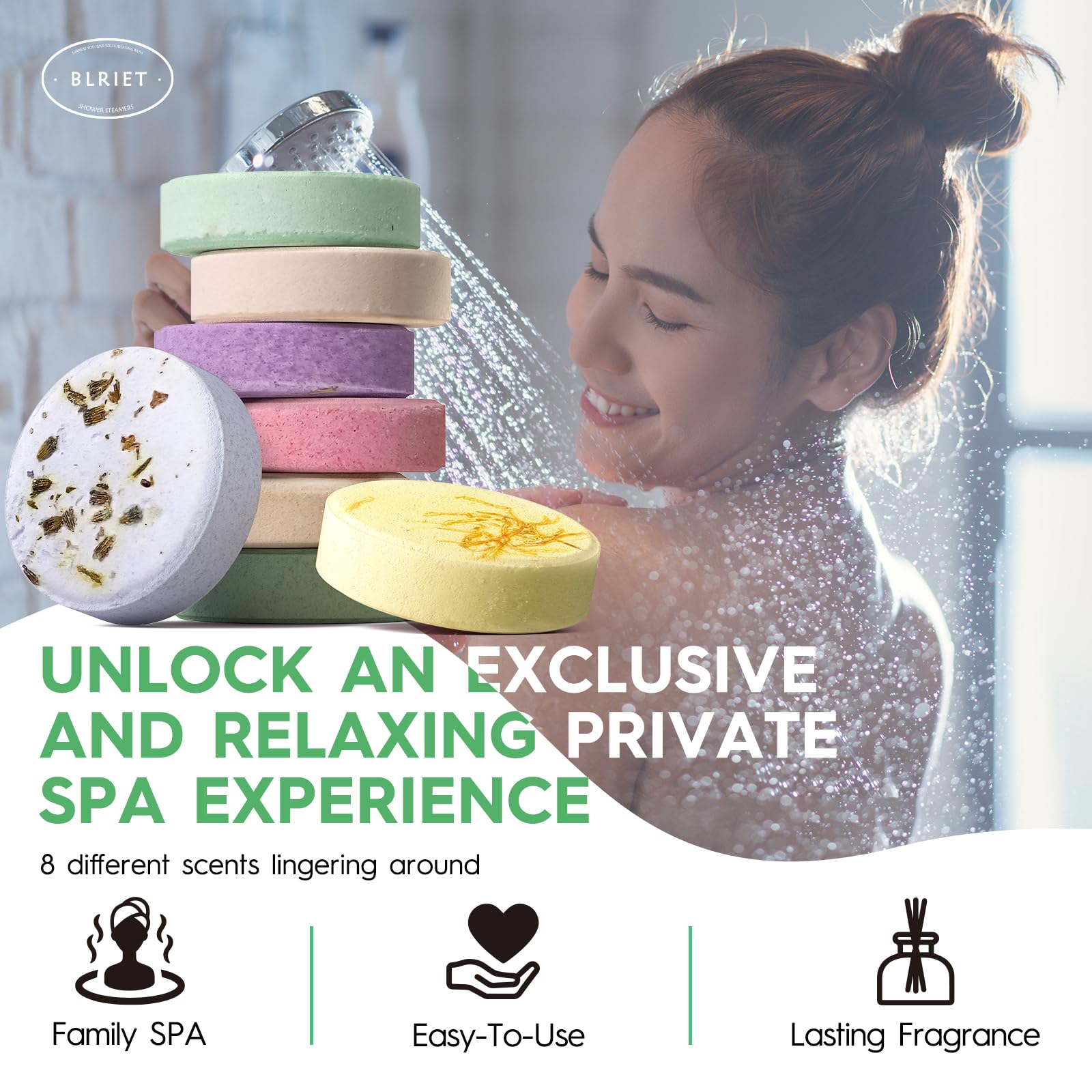 BLRIET Shower Steamers 8-Pack Aromatherapy Spa Gifts with Lavender