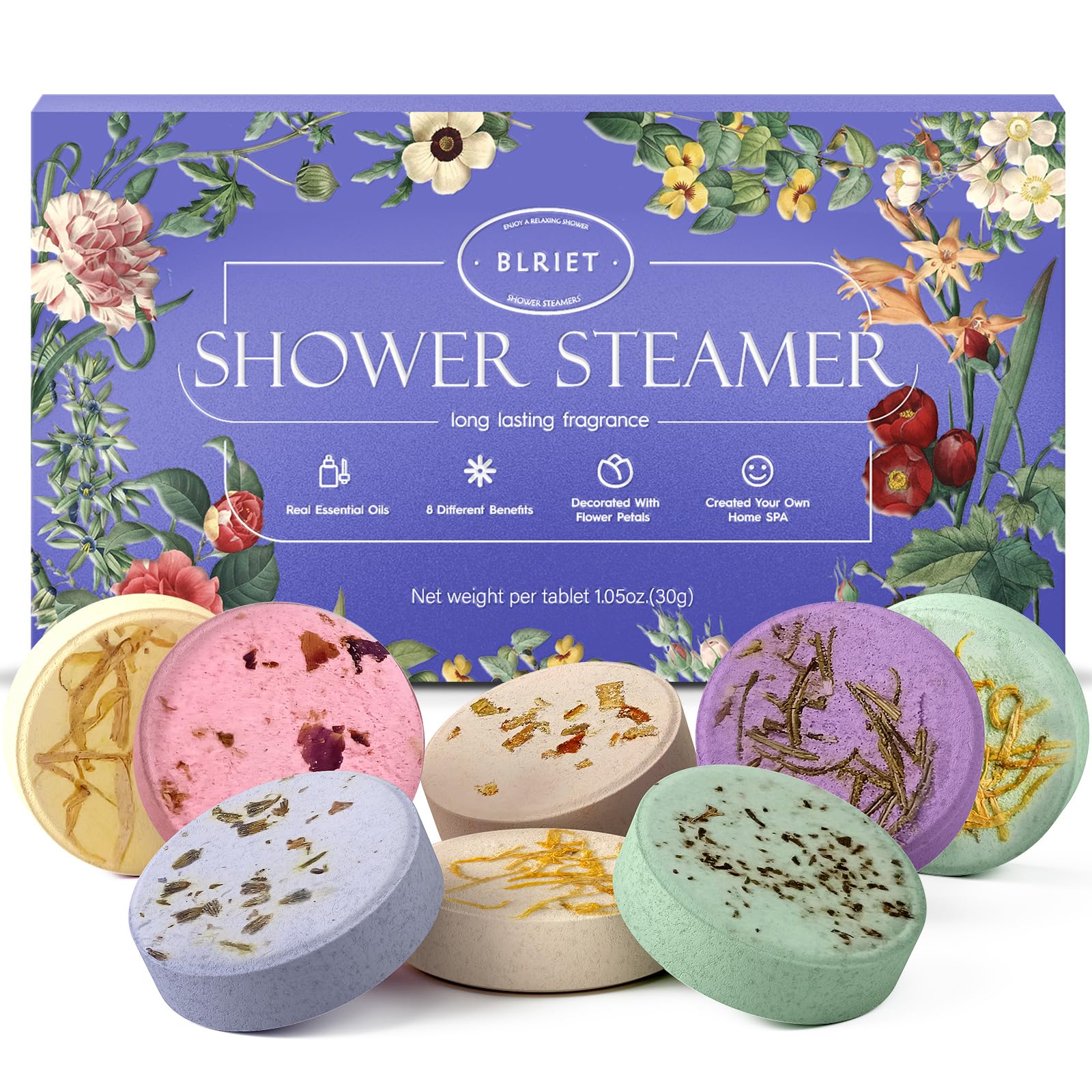 BLRIET Shower Steamers 8-Pack Aromatherapy Spa Gifts with Lavender
