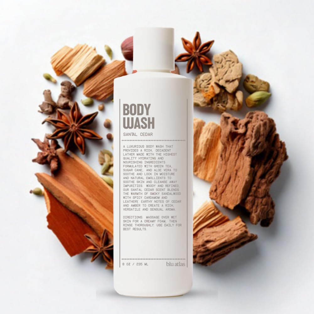 Blu Atlas Body Wash, 8 oz – Sulfate-Free Moisturizing Gel for Men | Santal Cedar