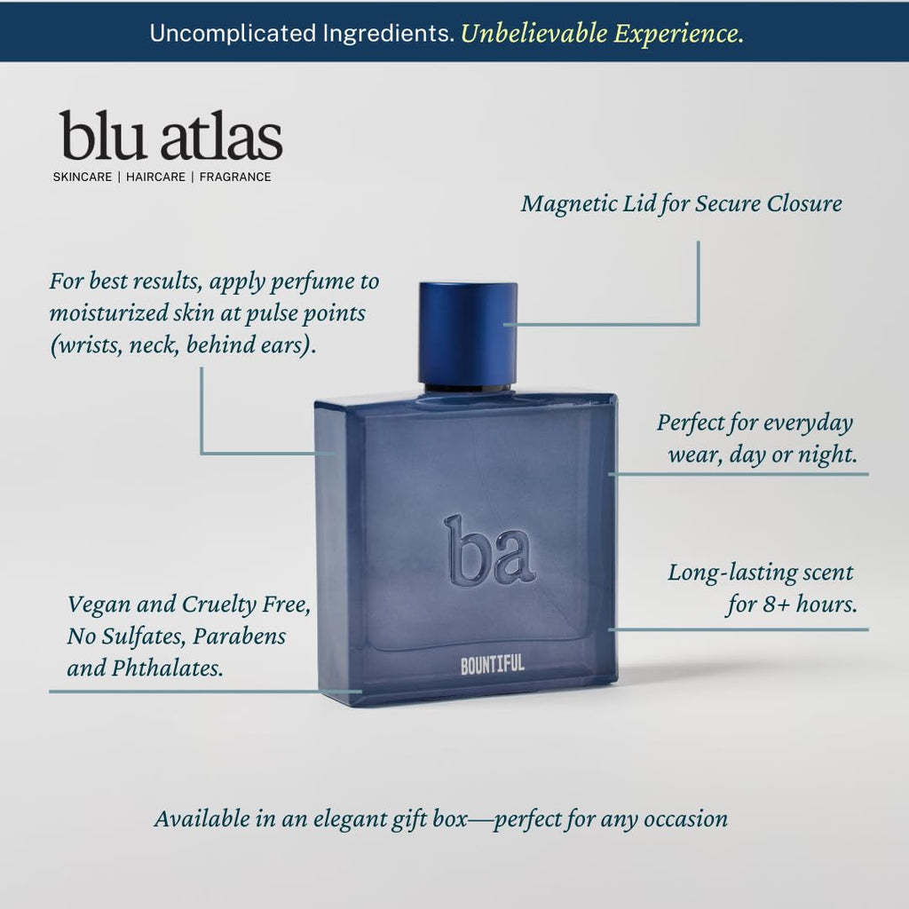 Blu Atlas Bountiful Eau de Parfum for Men – Long-Lasting Woody & Floral (100 ml)