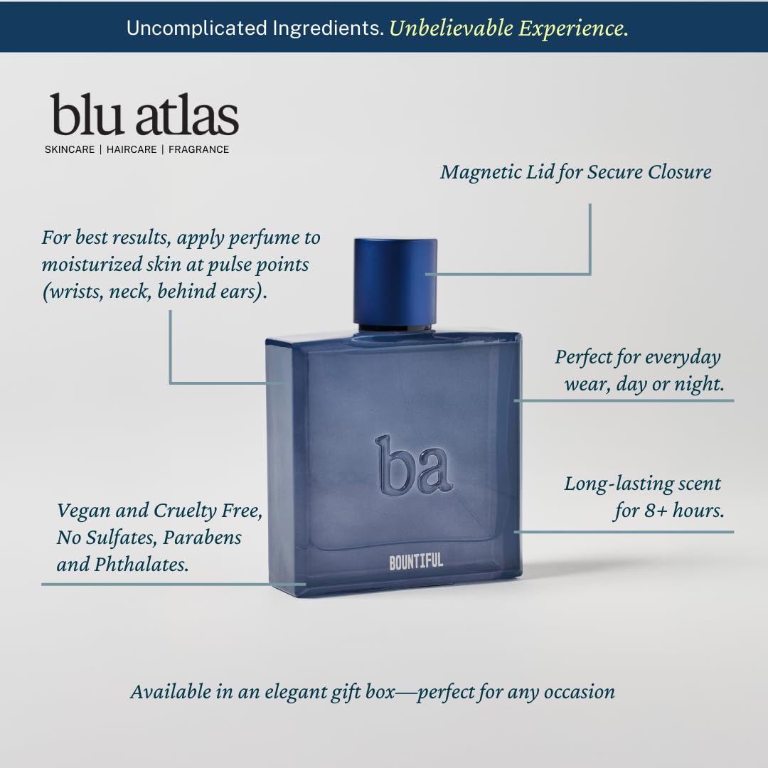 Blu Atlas Bountiful Eau de Parfum for Men – Long-Lasting Woody & Floral (100 ml)