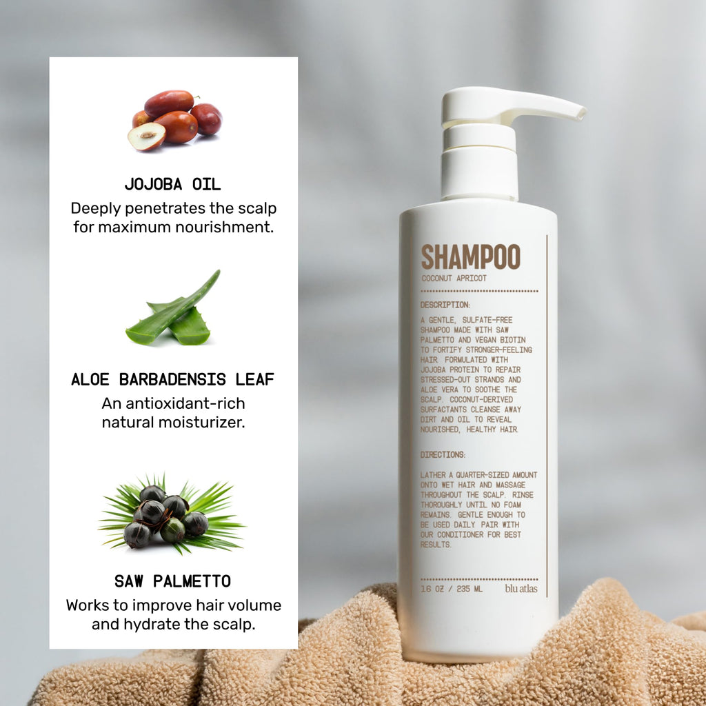 Blu Atlas Men's Natural Shampoo – Organic, Sulfate-Free & Paraben-Free | Deep Cleansing & Hydration | Coconut Apricot Scent | Made in USA | 16 oz