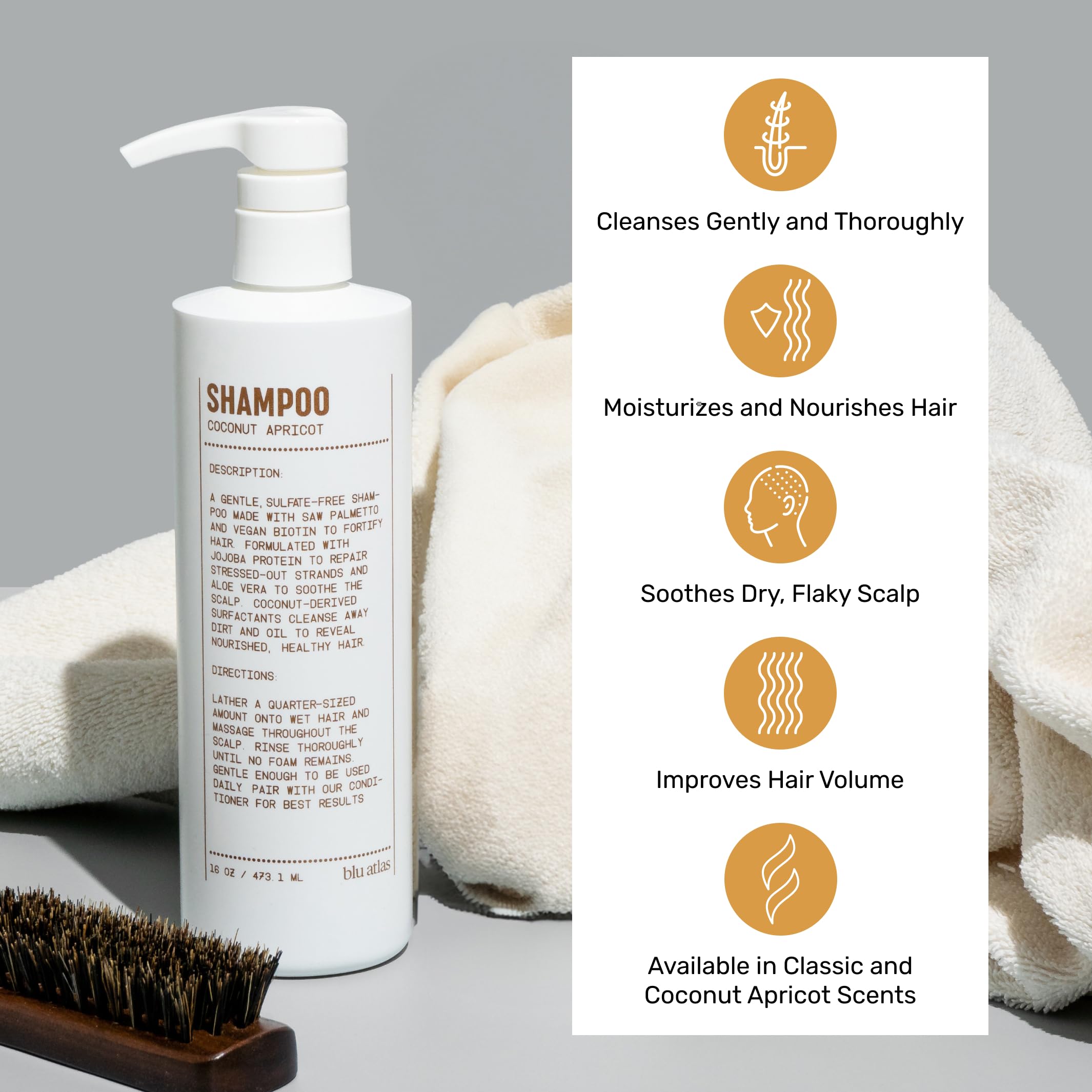 Blu Atlas Men's Natural Shampoo – Organic, Sulfate-Free & Paraben-Free | Deep Cleansing & Hydration | Coconut Apricot Scent | Made in USA | 16 oz