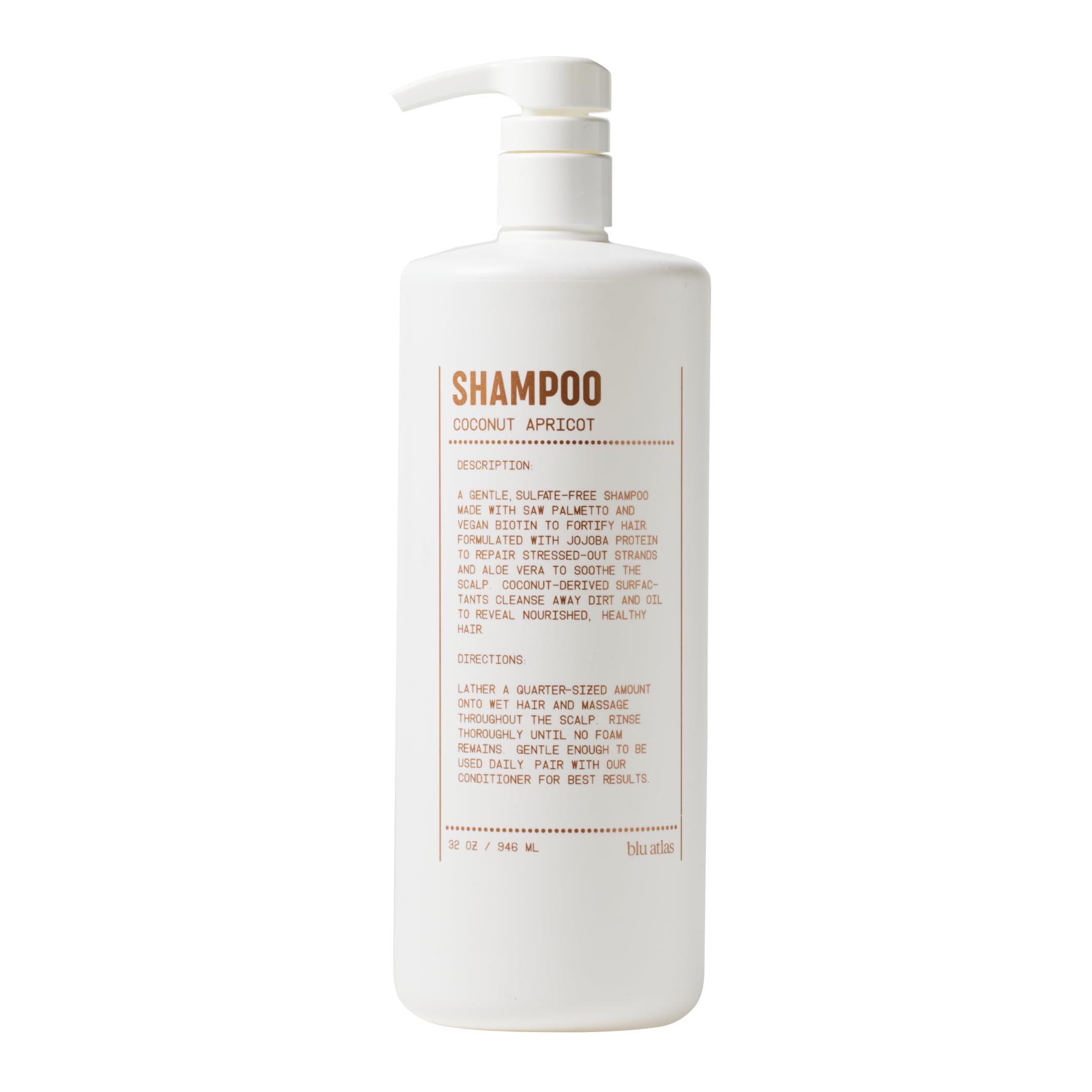 Blu Atlas Men's Natural Shampoo – Organic, Sulfate-Free, Paraben-Free – Coconut Apricot – 32 oz