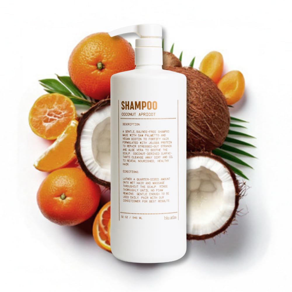 Blu Atlas Men's Natural Shampoo – Organic, Sulfate-Free, Paraben-Free – Coconut Apricot – 32 oz
