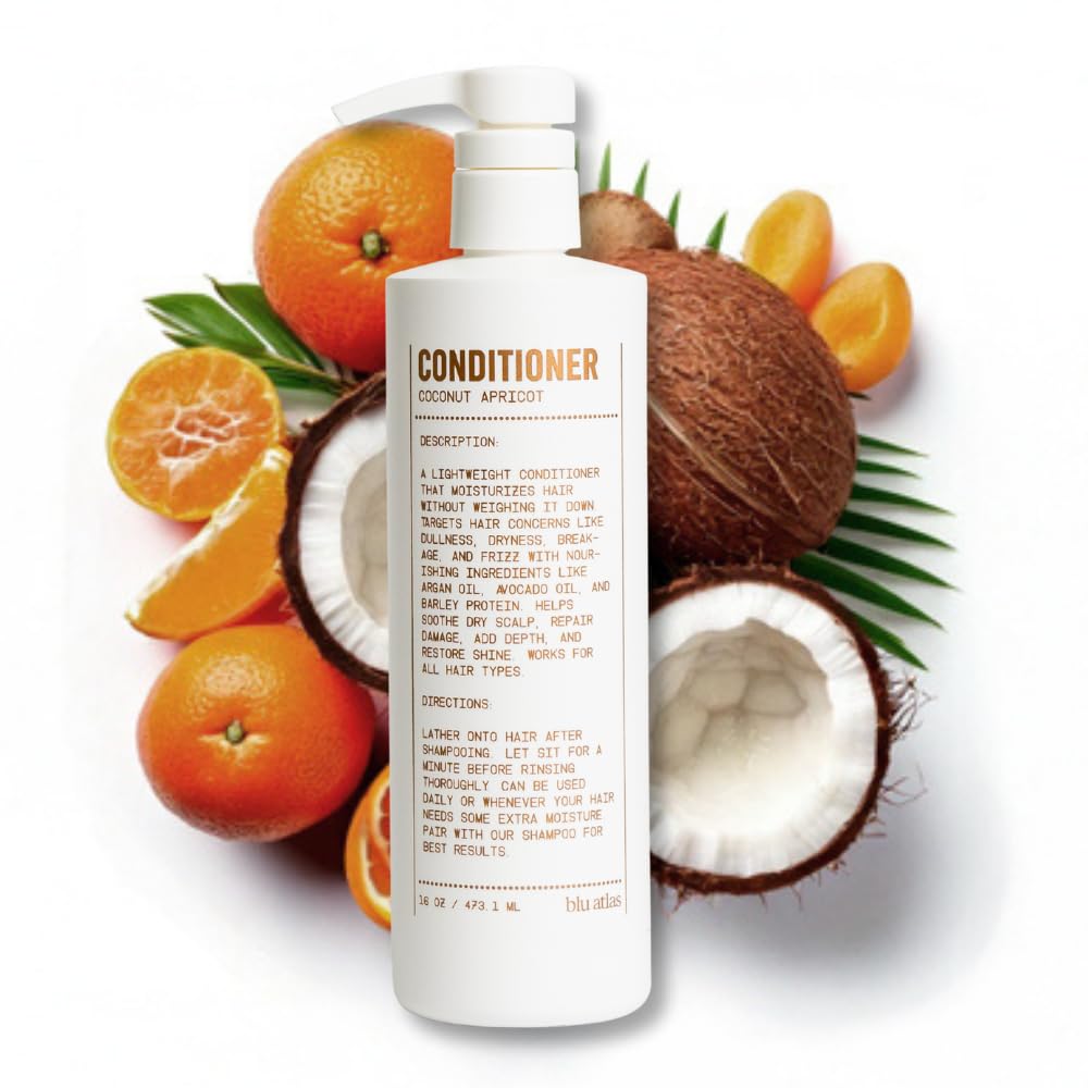 Blu Atlas Men's Natural Conditioner – Organic, Sulfate-Free, Coconut Apricot Scent, 16 oz
