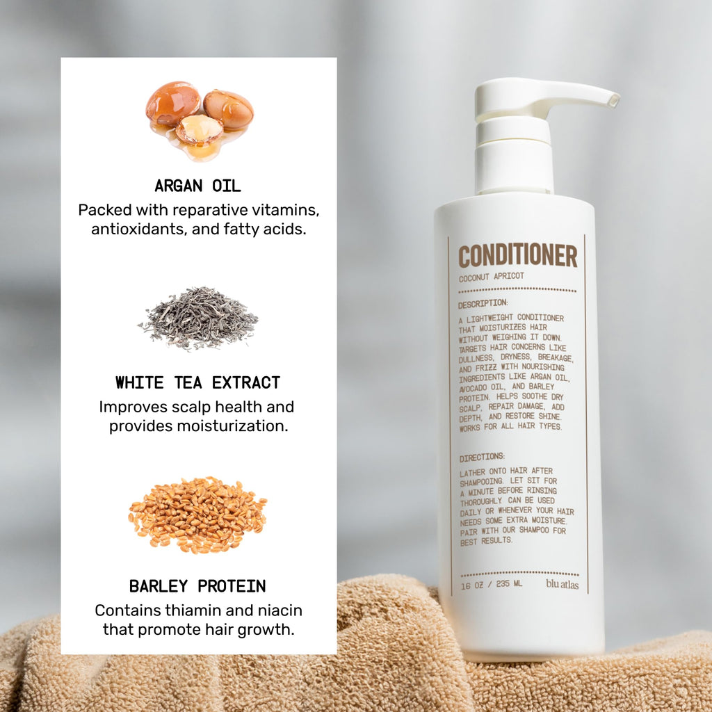Blu Atlas Men's Natural Conditioner – Organic, Sulfate-Free, Coconut Apricot Scent, 16 oz