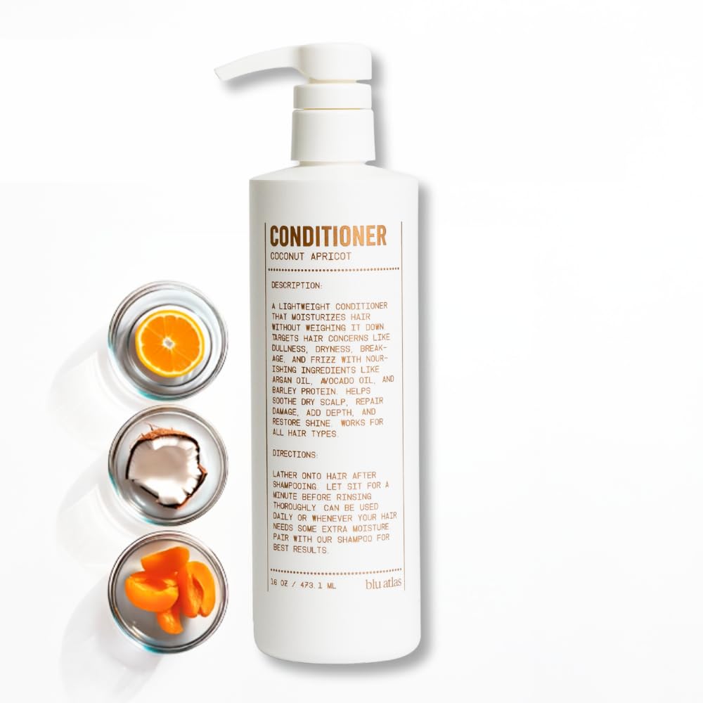 Blu Atlas Men's Natural Conditioner – Organic, Sulfate-Free, Coconut Apricot Scent, 16 oz
