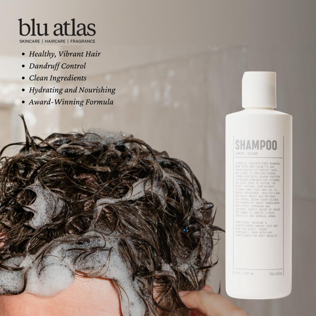 Blu Atlas Men's Natural Shampoo – Organic, Sulfate-Free & Paraben-Free, Santal Cedar, Made in USA – 8 oz