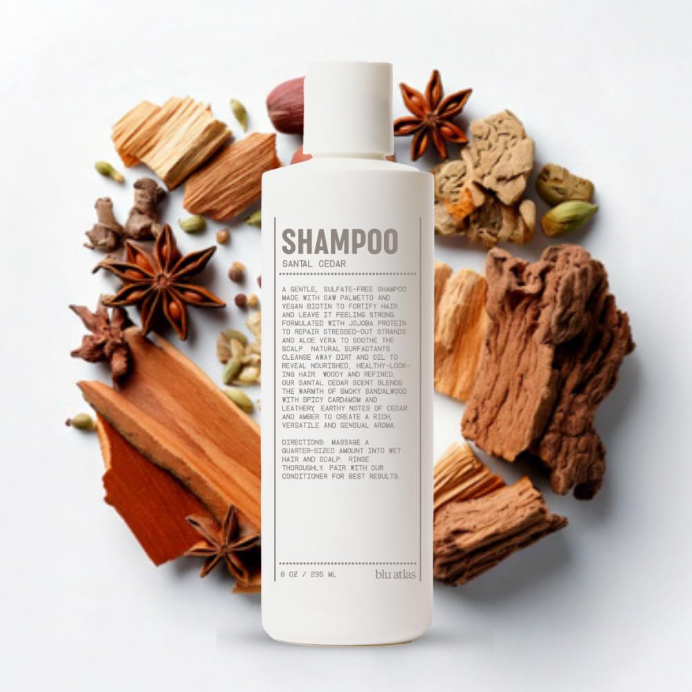 Blu Atlas Men's Natural Shampoo – Organic, Sulfate-Free & Paraben-Free, Santal Cedar, Made in USA – 8 oz