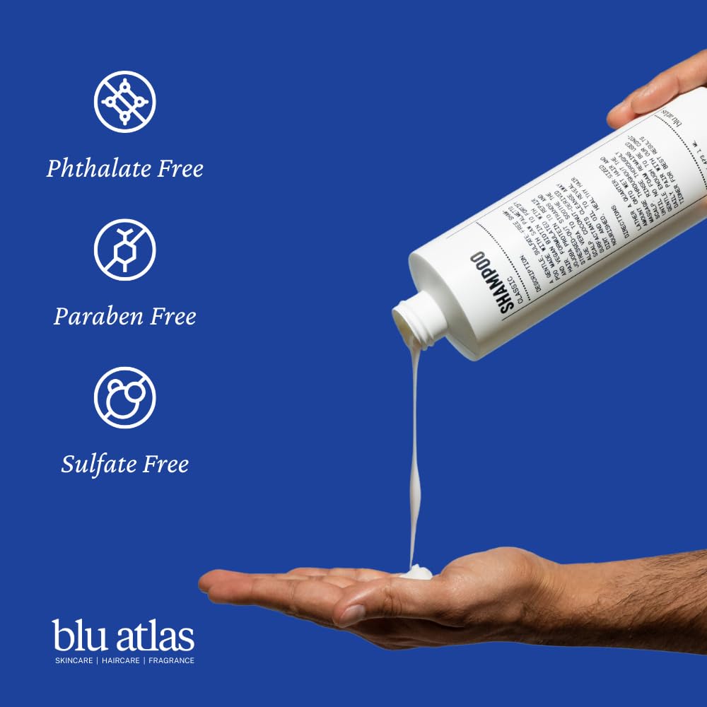 Blu Atlas Men's Natural Shampoo – Organic, Sulfate-Free & Paraben-Free, Santal Cedar, Made in USA – 8 oz