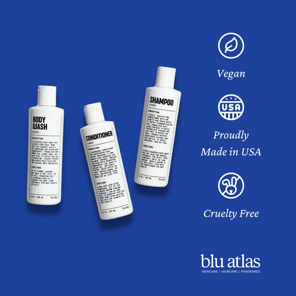 Blu Atlas Men's Natural Shampoo – Organic, Sulfate-Free & Paraben-Free, Santal Cedar, Made in USA – 8 oz