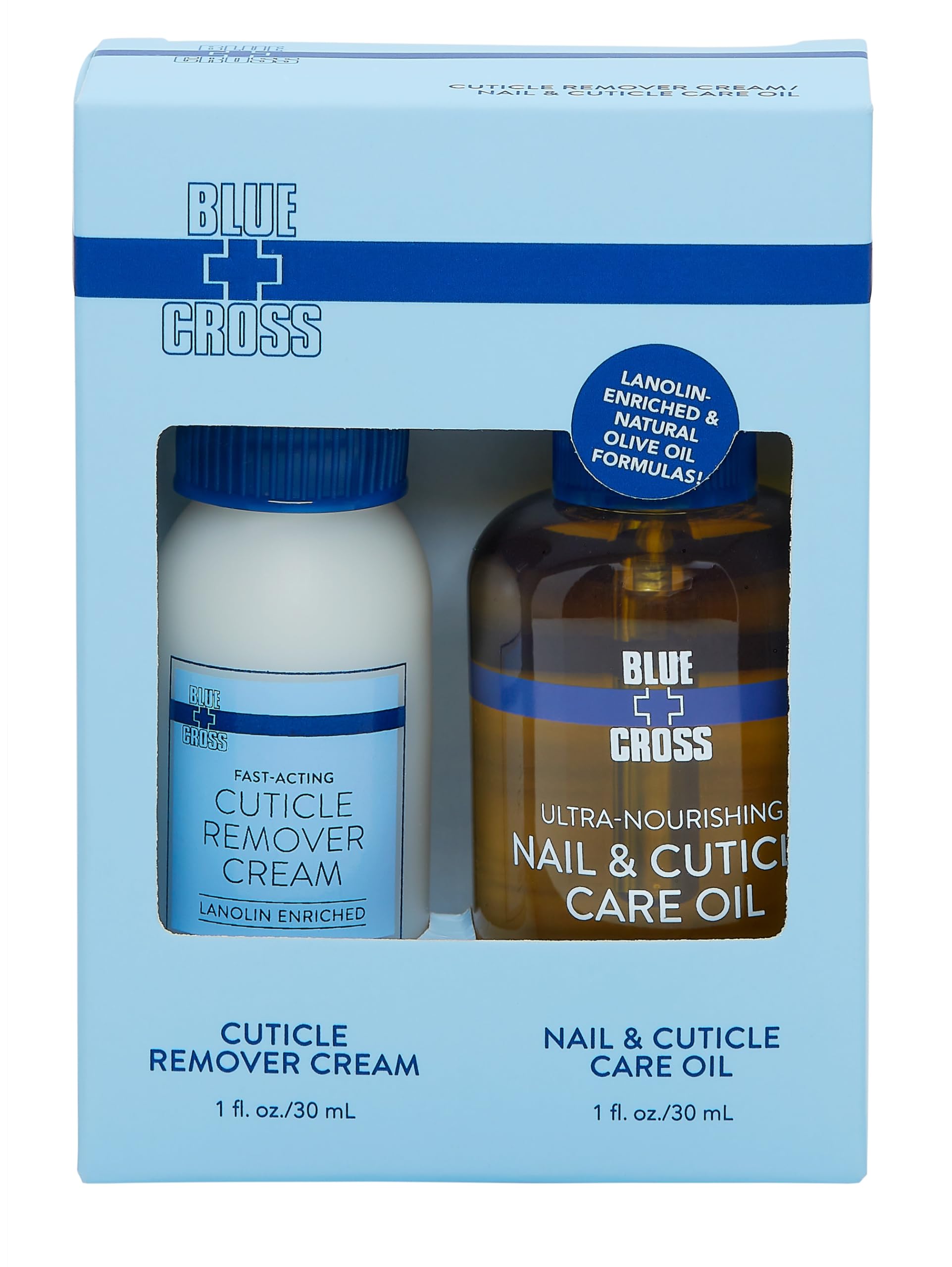 Blue Cross Cuticle Remover Cream & Nail Care Oil – 1oz Each, 2-Pack Gift Set, Made in USA
