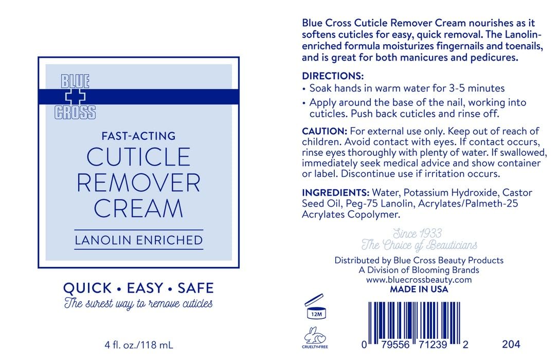Blue Cross Cuticle Remover Cream – Dry Cuticle Softener, 4oz, Made in USA
