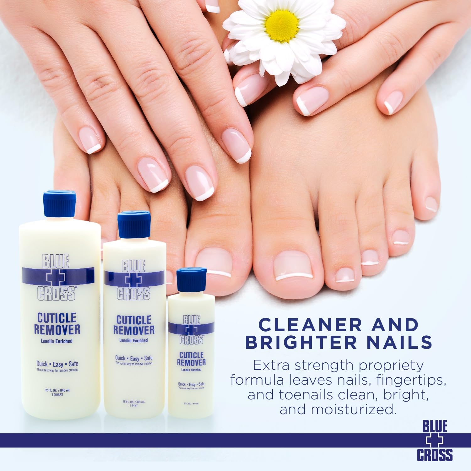 Blue Cross Cuticle Remover & Softener Liquid – Lanolin Hydration, 32oz, Made in USA