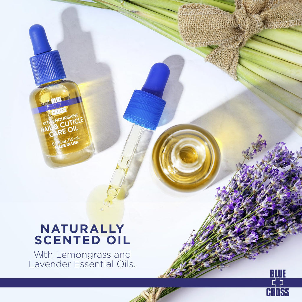 Blue Cross Nail & Cuticle Care Oil – All Natural, Mineral Oil Free, Lemongrass/Lavender, USA Made, 16oz