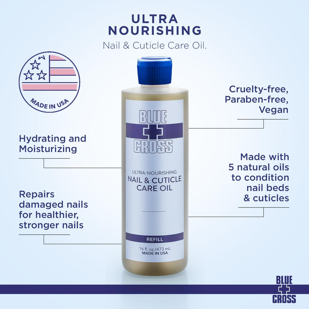 Blue Cross Nail & Cuticle Care Oil – All Natural, Mineral Oil Free, Lemongrass/Lavender, USA Made, 16oz