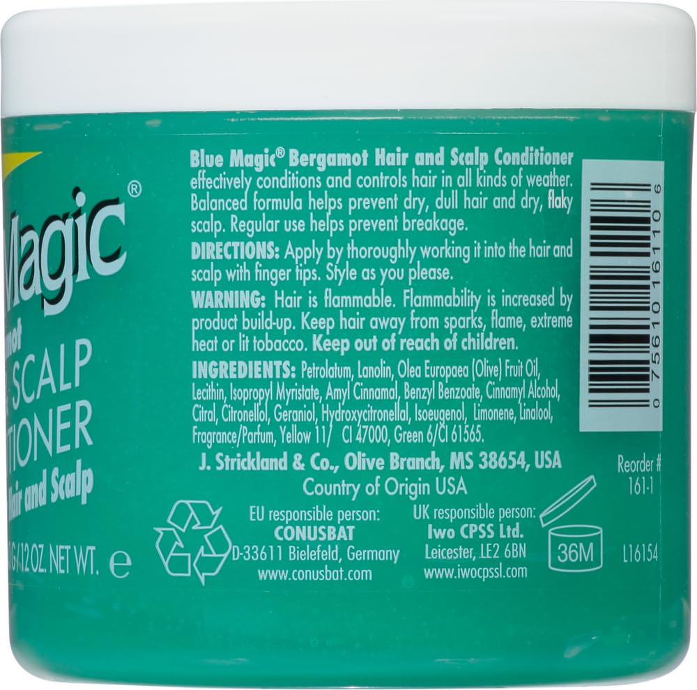 Blue Magic Bergamot Hair and Scalp Conditioner – 12 oz (Pack of 3) | Smooth, Non-Greasy Hydration